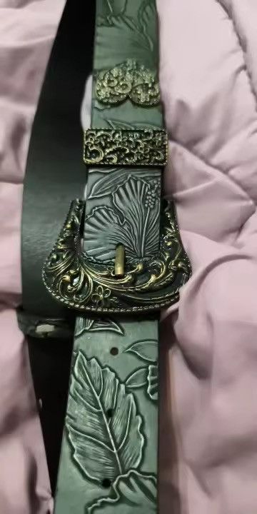 Japanese Brand Carved Leaf Pu Leather Belt 110 cm Size ONE SIZE - 9 Thumbnail