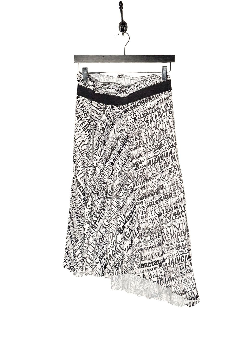 Balenciaga Balenciaga 2019 White Black Logo Printed Pleated Midi Skirt Size 27" / US 4 / IT 40 - 1 Thumbnail