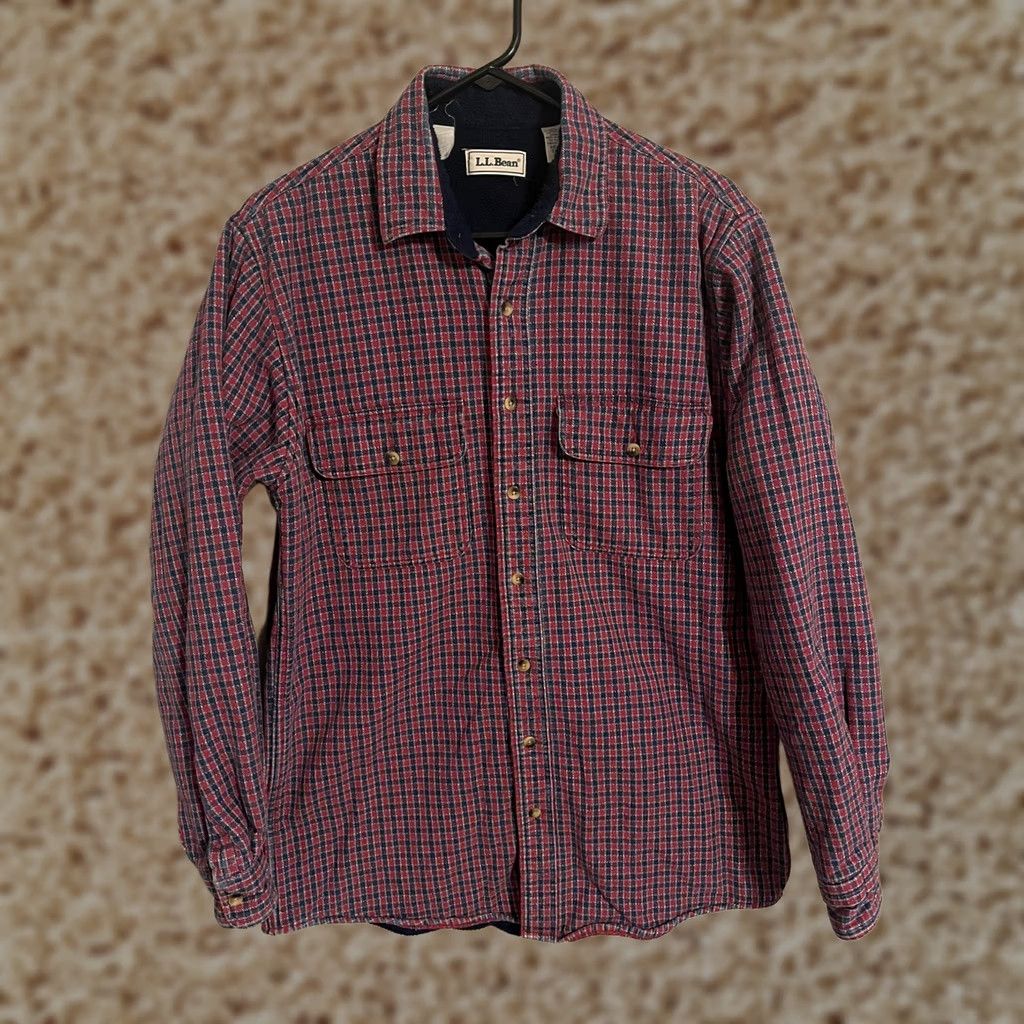 Vintage VINTAGE LL Bean Red Check Fleece Lined Shirt Jacket Men's M Tall USA Size US L / EU 52-54 / 3 - 1 Thumbnail