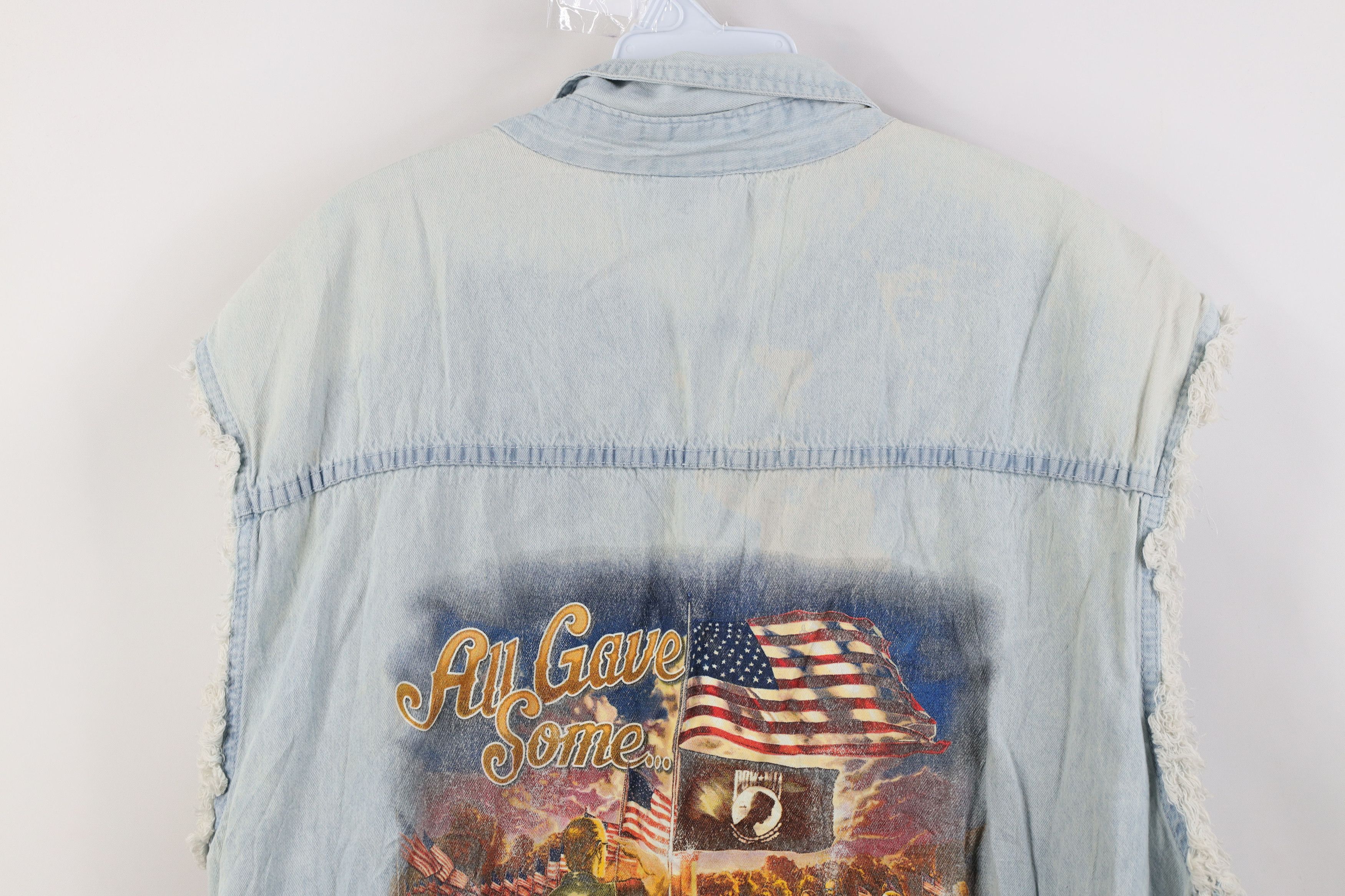 Vintage Vintage 90s POW MIA Motorcycle Cut Off Denim Button Shirt Size US XXL / EU 58 / 5 - 14 Thumbnail