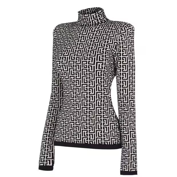 Balmain o1g2r1mq0924 Monogram High Neck Jumper in Black & White Size XS / US 0-2 / IT 36-38 - 3 Thumbnail