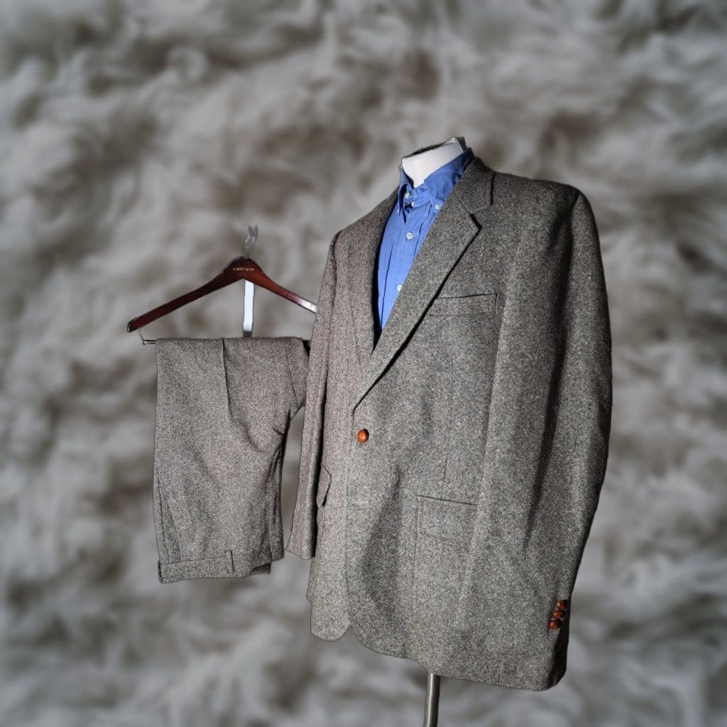 Vintage VINTAGE Unbranded 2 Piece Wool Tweed Suit Brown Check Long 46L Mens Size 46R - 1 Thumbnail