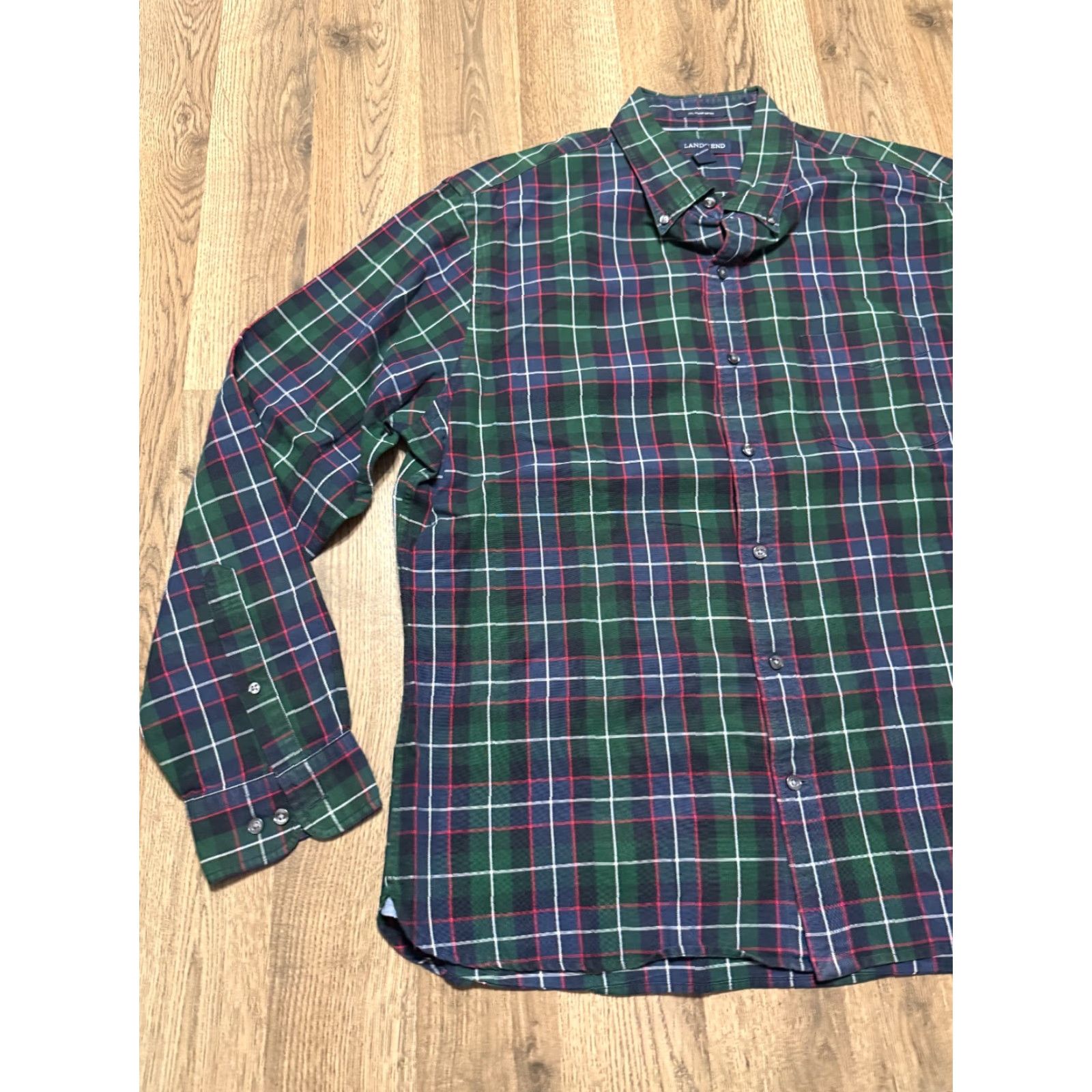Lands' End Lands' End Shirt Men L 16-16.5 Plaid Button Up Blue Green Red White Cotton Long Sleeve Button-Down Collared Casual Vintage: No Mens Size US L / EU 52-54 / 3 - 3 Thumbnail