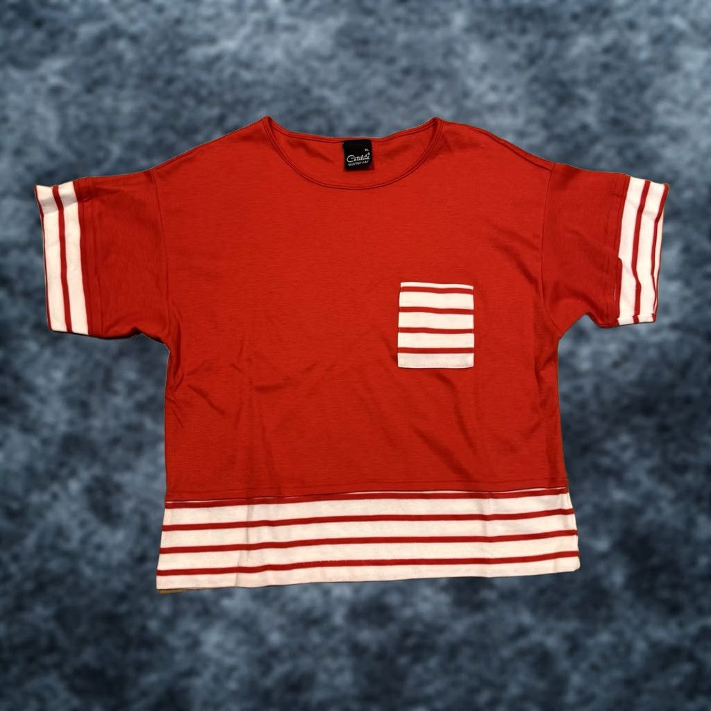 Catalina VINTAGE Catalina Striped T Shirt Women’s XL Nautical Sailing Pocket Blue Red Cotton Blend Knit Short Sleeve Casual Size XL / US 12-14 / IT 48-50 - 1 Thumbnail