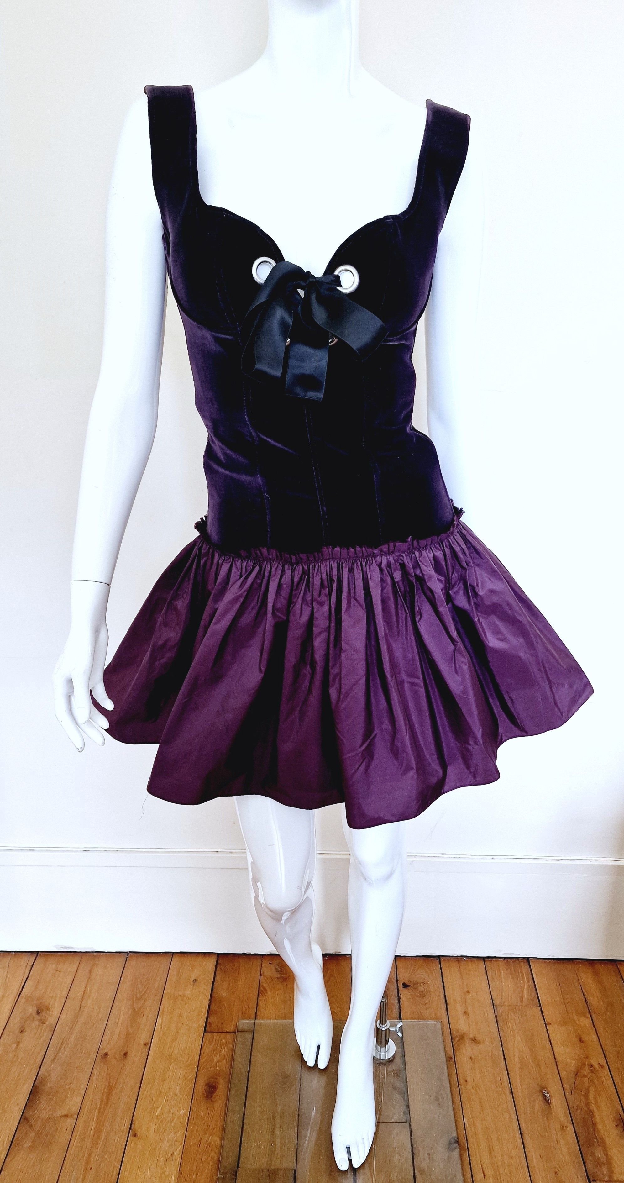 image of Alexander Mcqueen Corset Bustier Lace Up Tutu Dress Gown in Violet Purple, Women's (Size Medium)