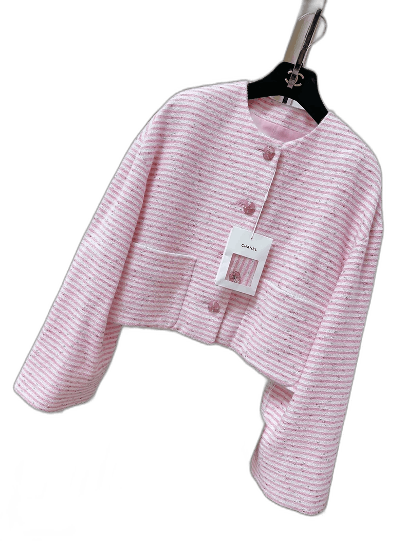 Chanel Chanel Pink Striped Cropped Jacket Size S / US 4 / IT 40 - 1 Thumbnail
