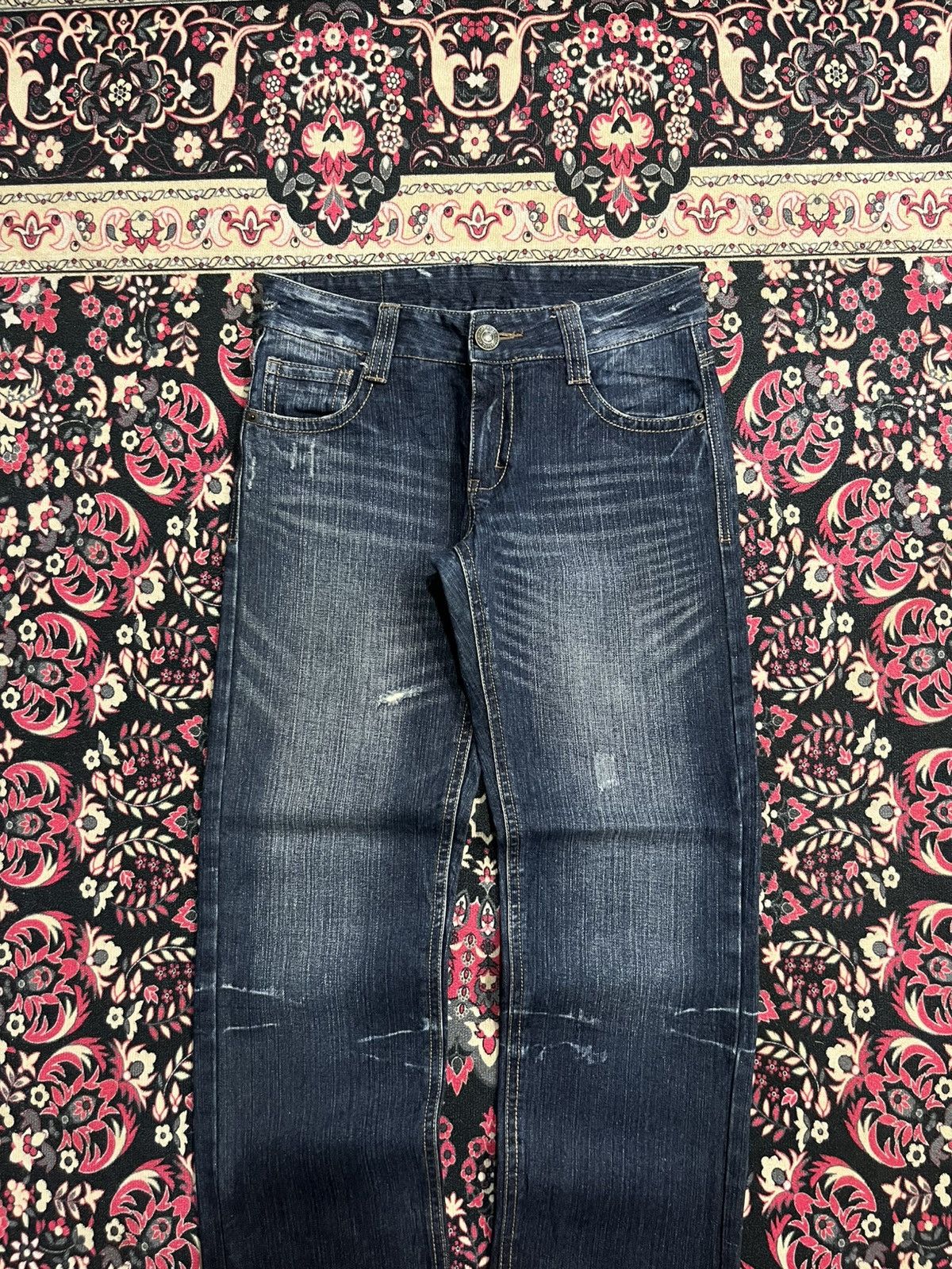 Japanese Brand Japanese Brand Dark Blue Whisker Straight Leg Jeans Size US 30 / EU 46 - 3 Thumbnail