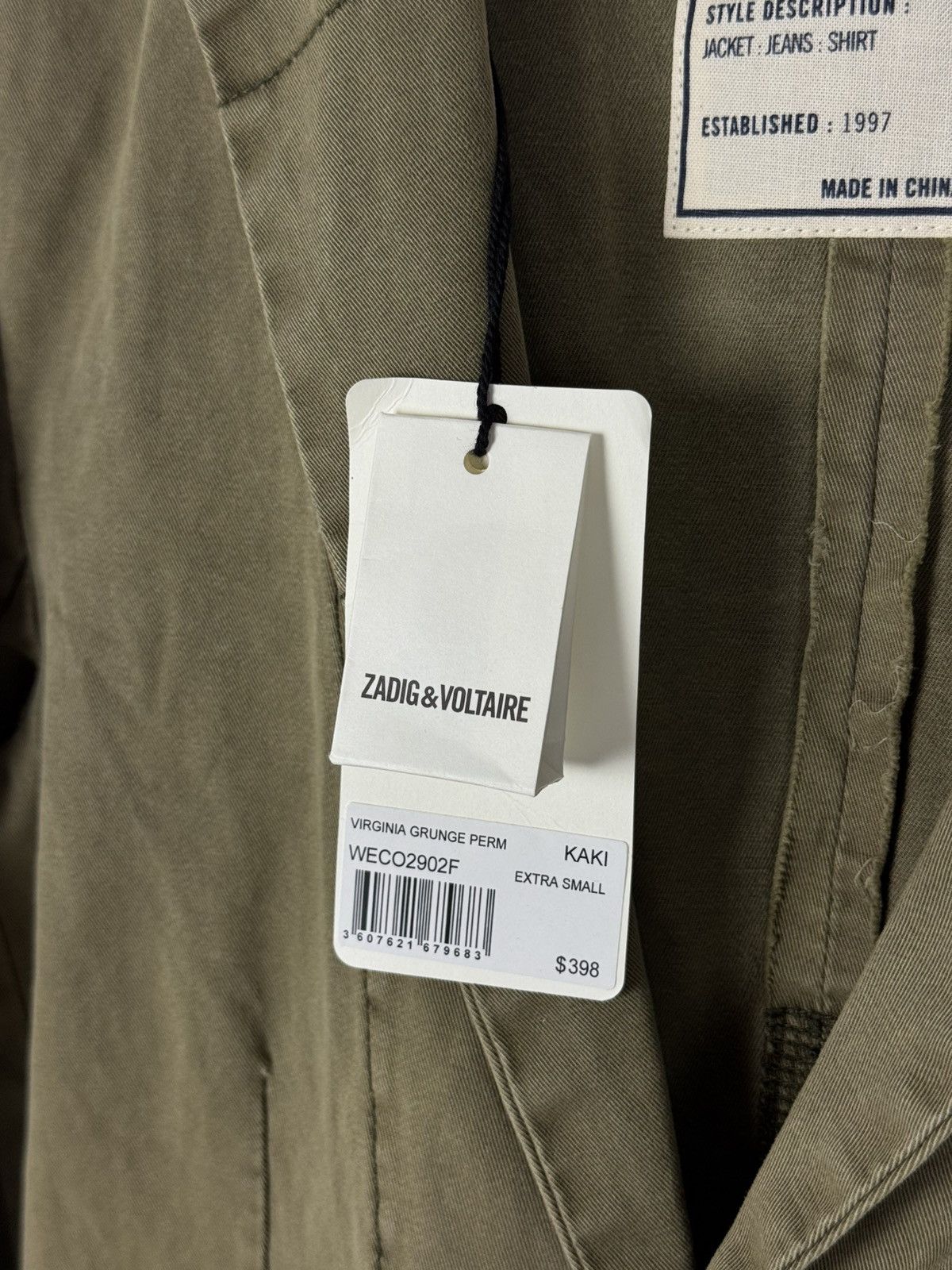 Zadig & Voltaire NWT Zadig&Voltaire Virginia Grunge Perm Khaki Jacket Size XS / US 0-2 / IT 36-38 - 12 Thumbnail