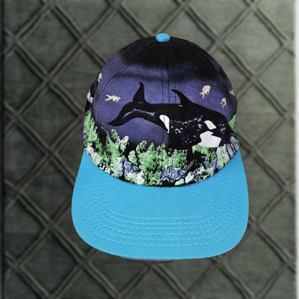 Vintage VINTAGE SeaWorld Hat Cap Snap Back Blue Orca Killer Whale Made USA Mens 90s Size ONE SIZE - 1 Thumbnail