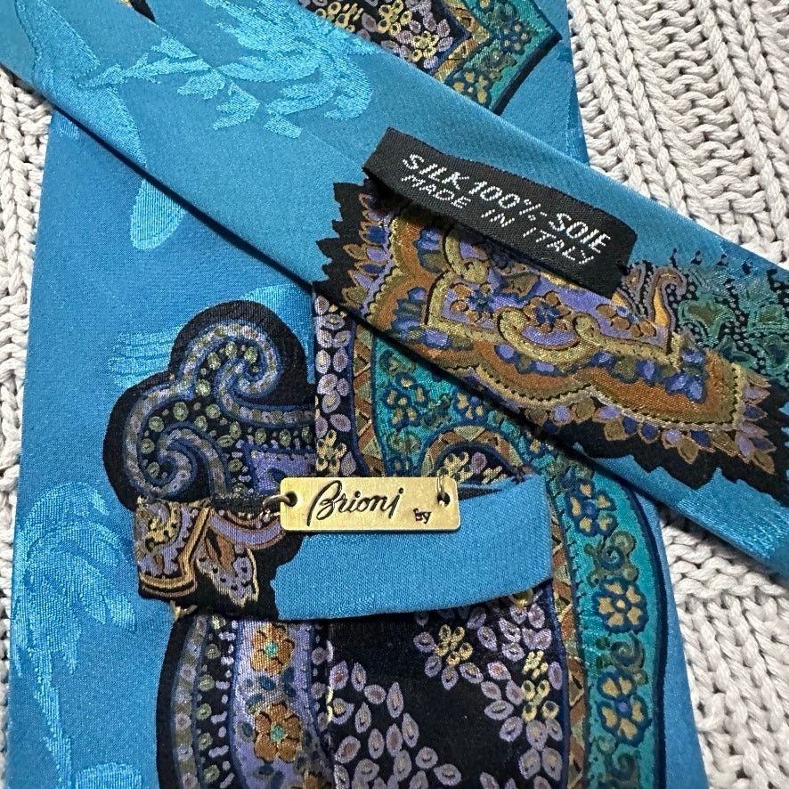 Brioni Brioni turquoise teal paisley silk tie Size ONE SIZE - 3 Thumbnail