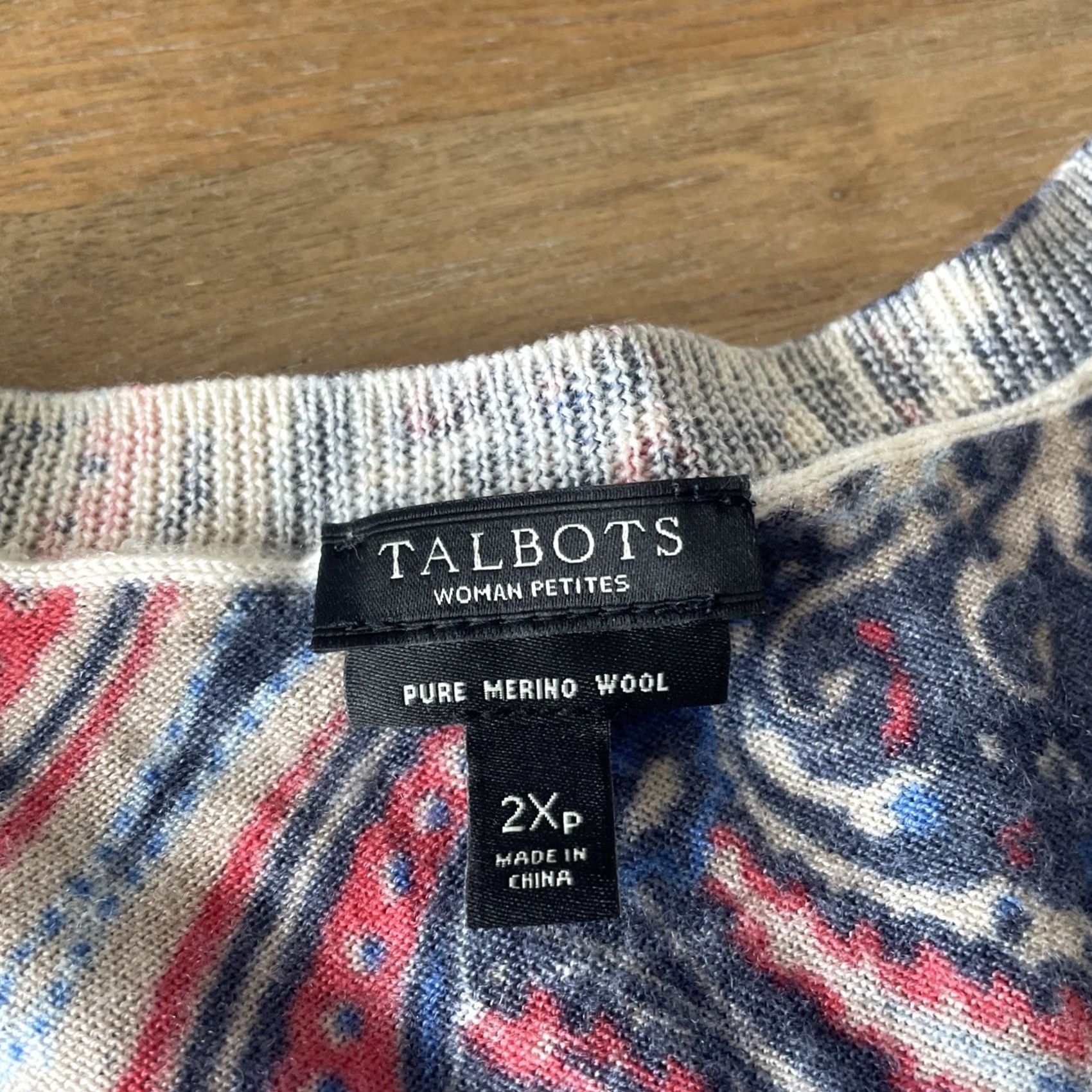 Talbots Talbots Cardigan Womens 2X Petite Merino Wool Paisley Button Front Crew Neck Sweater Size XXL / US 16-18 / IT 52-54 - 3 Thumbnail