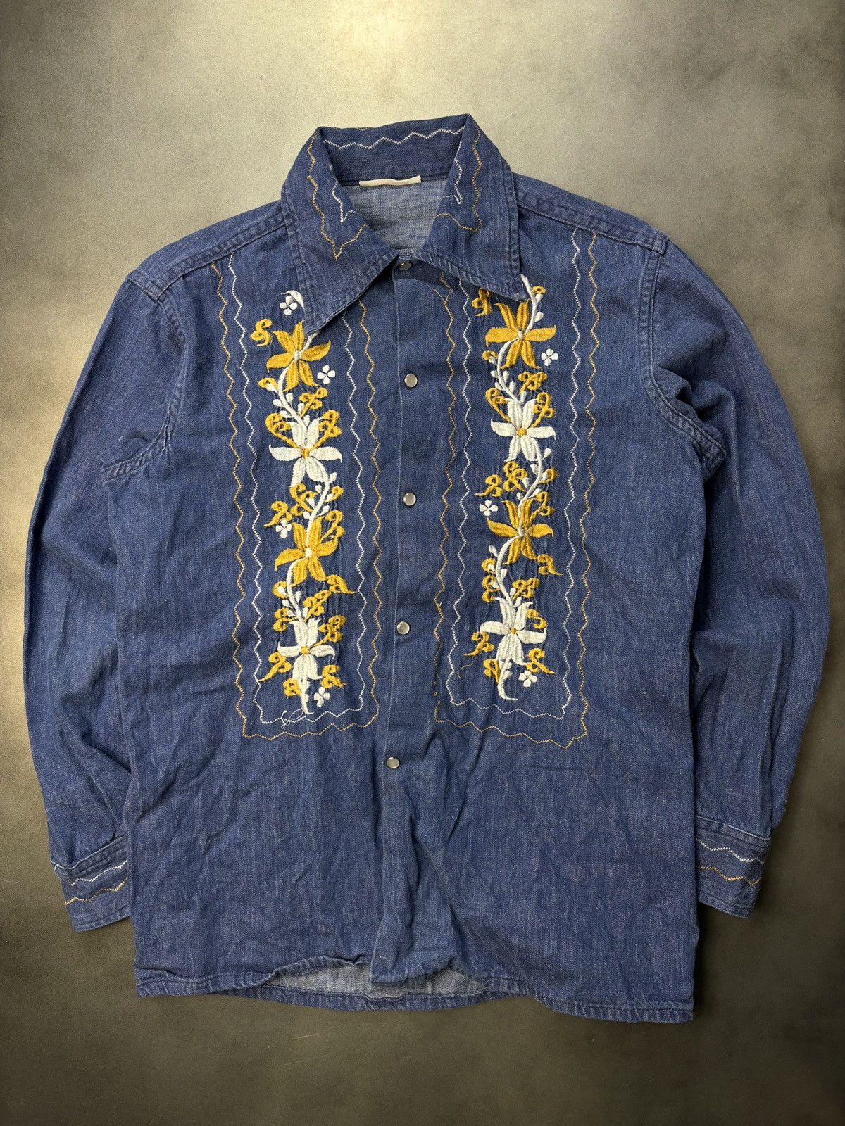 Mexicana × Vintage 1970s Denim Guayabera Shirt Vintage Embroidered Jean Jacket Size US M / EU 48-50 / 2 - 10 Thumbnail