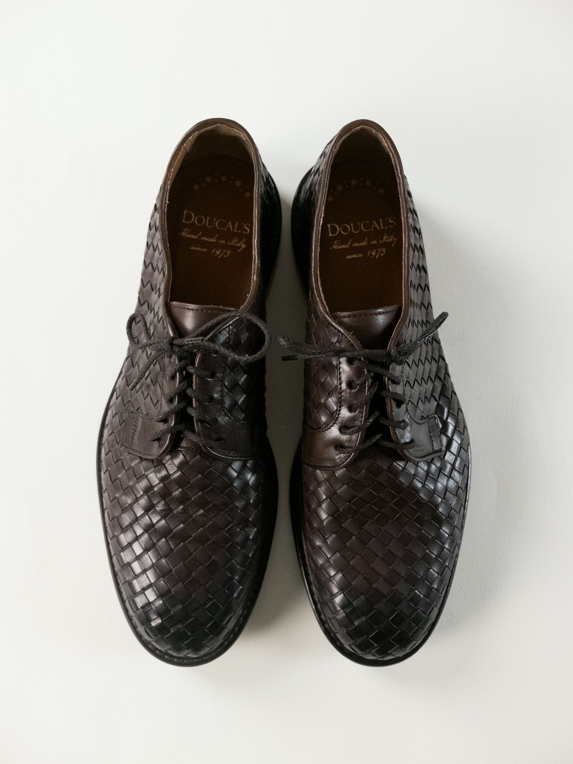DOUCAL'S brown straw woven leather Derby shoes 12 45