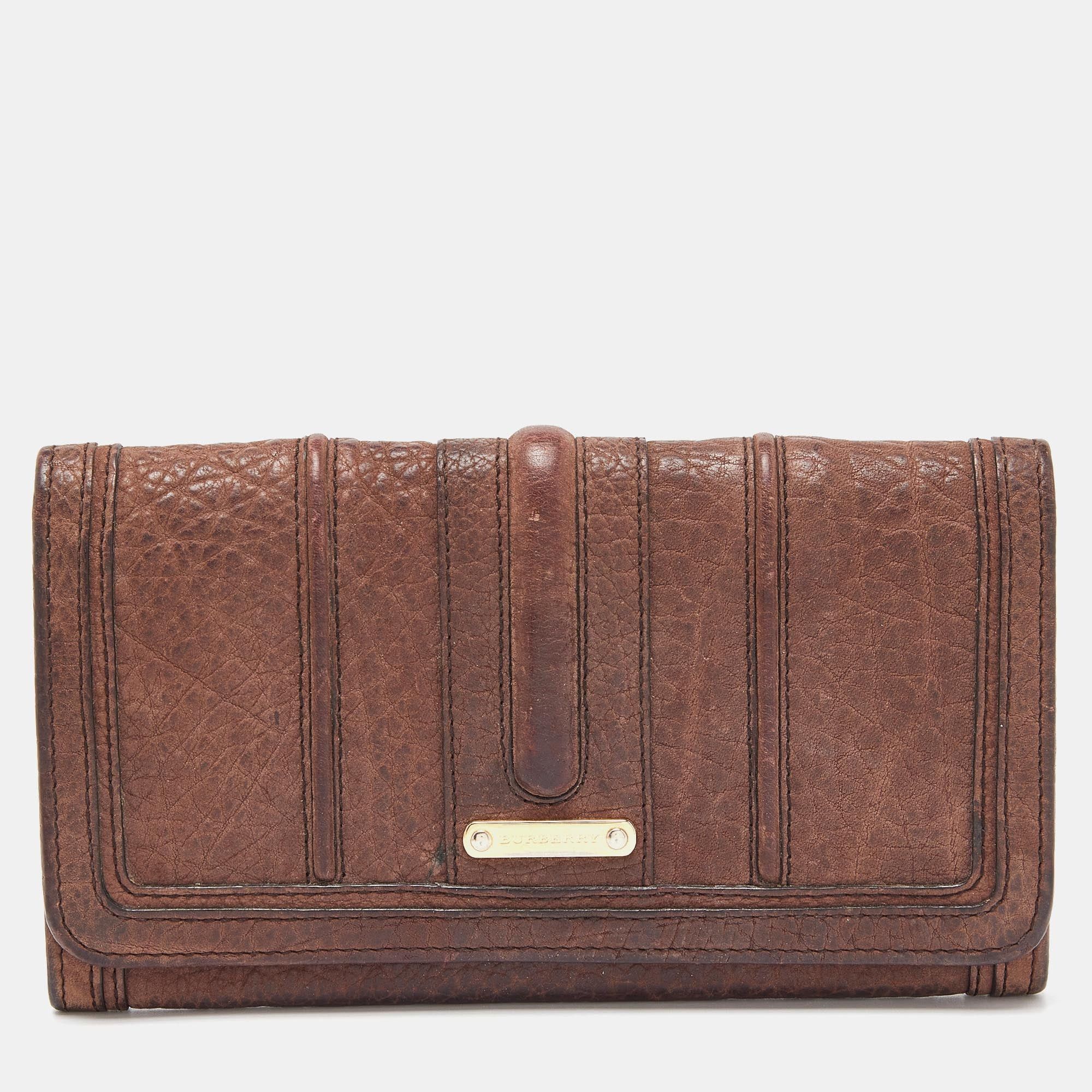 image of Burberry Dark Brown Leather Continental Wallet, Women's