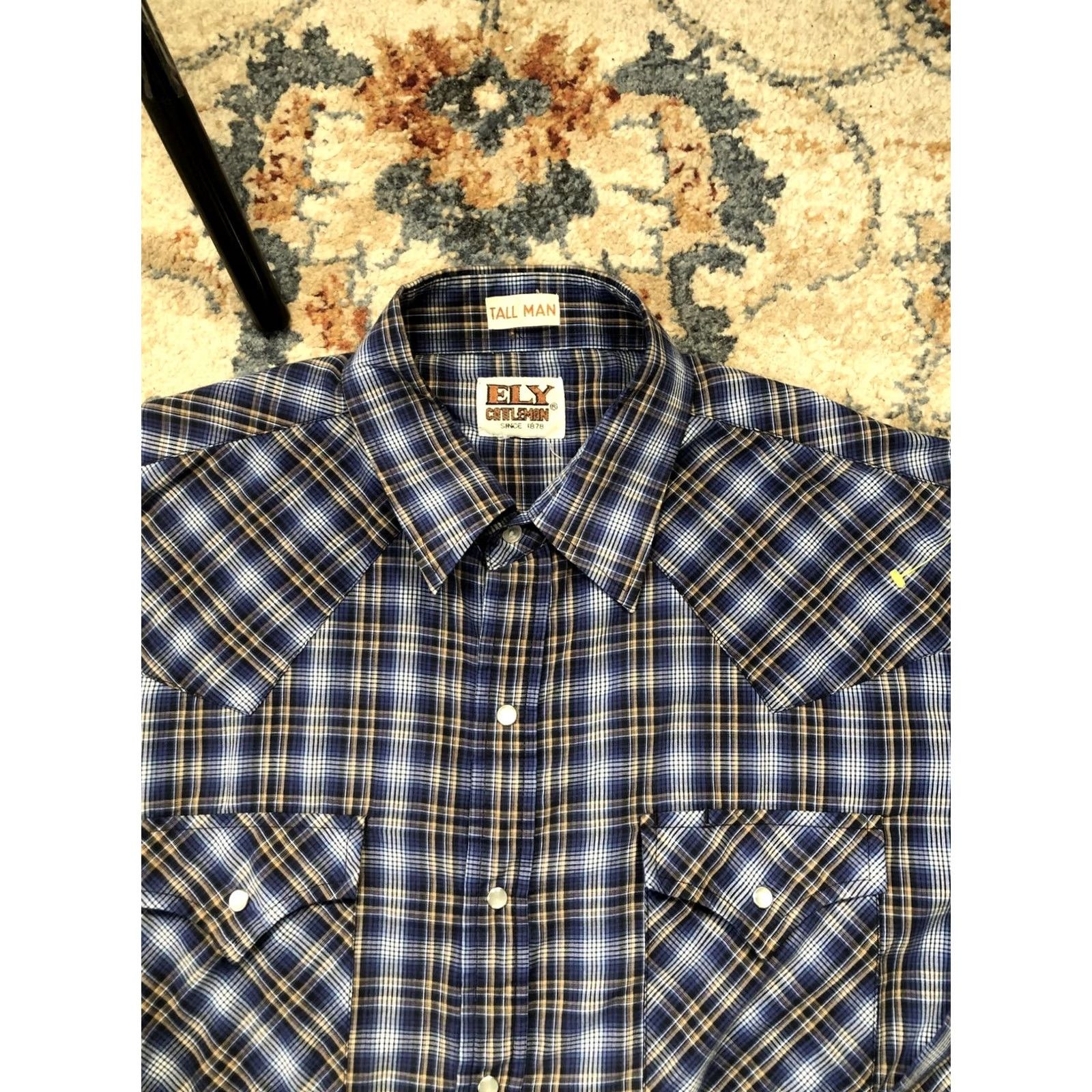 Vintage ELY Cattleman Shirt Mens LT Tall Blue Plaid Western Pearl Snap Cowboy Shirt Size US L / EU 52-54 / 3 - 2 Thumbnail