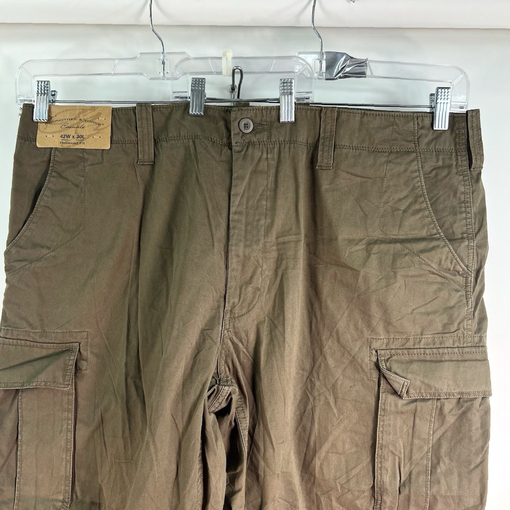 Roundtree & Yorke ROUND-TREE & YORKE Mens TRAVEL-SMART RELAXED-FIT Cargo PANTS Brown 42X30 NWT Size US 42 / EU 58 - 3 Thumbnail