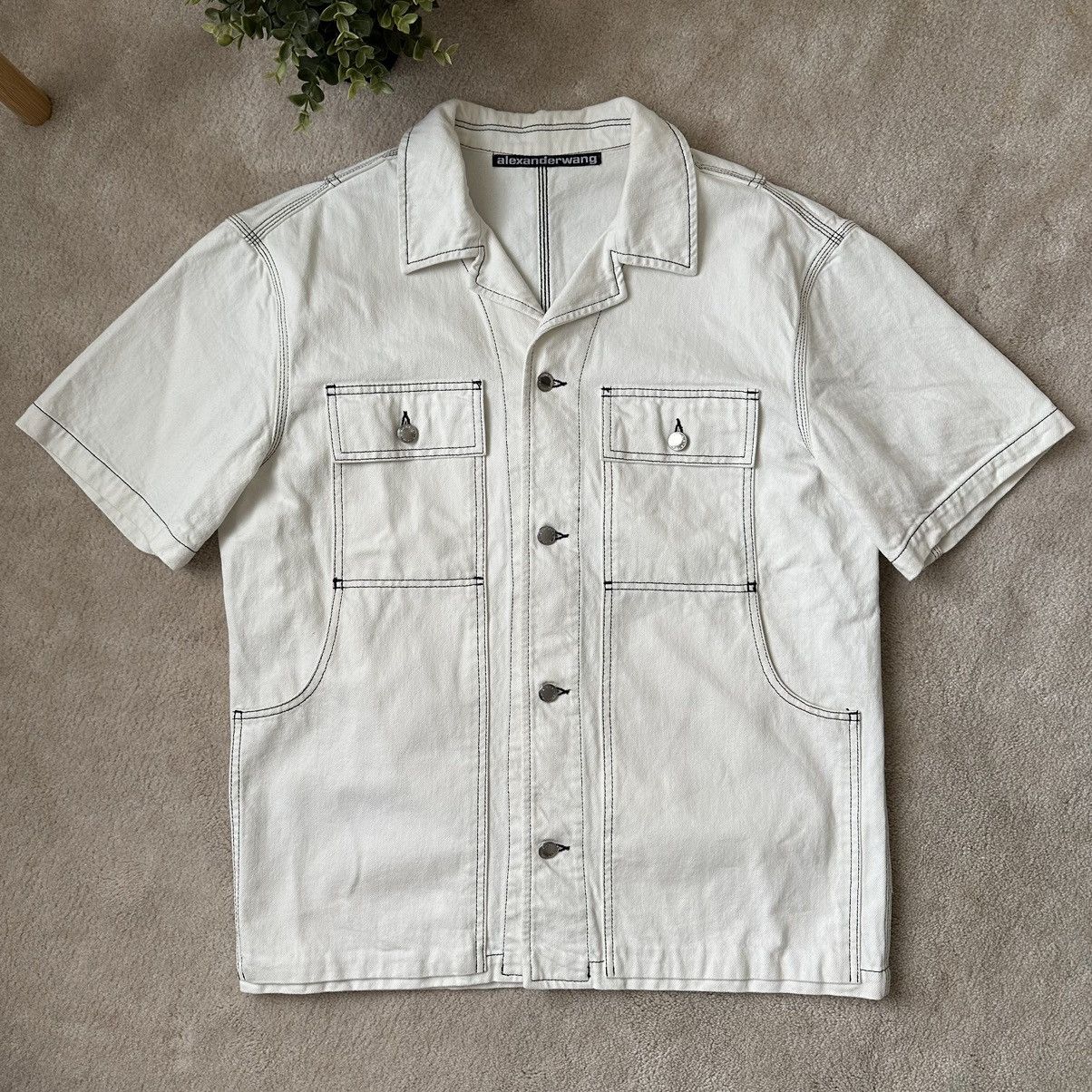 Alexander Wang × Designer Alexander Wang White Overdyed Denim Short Sleeve Shirt Size US M / EU 48-50 / 2 - 2 Thumbnail