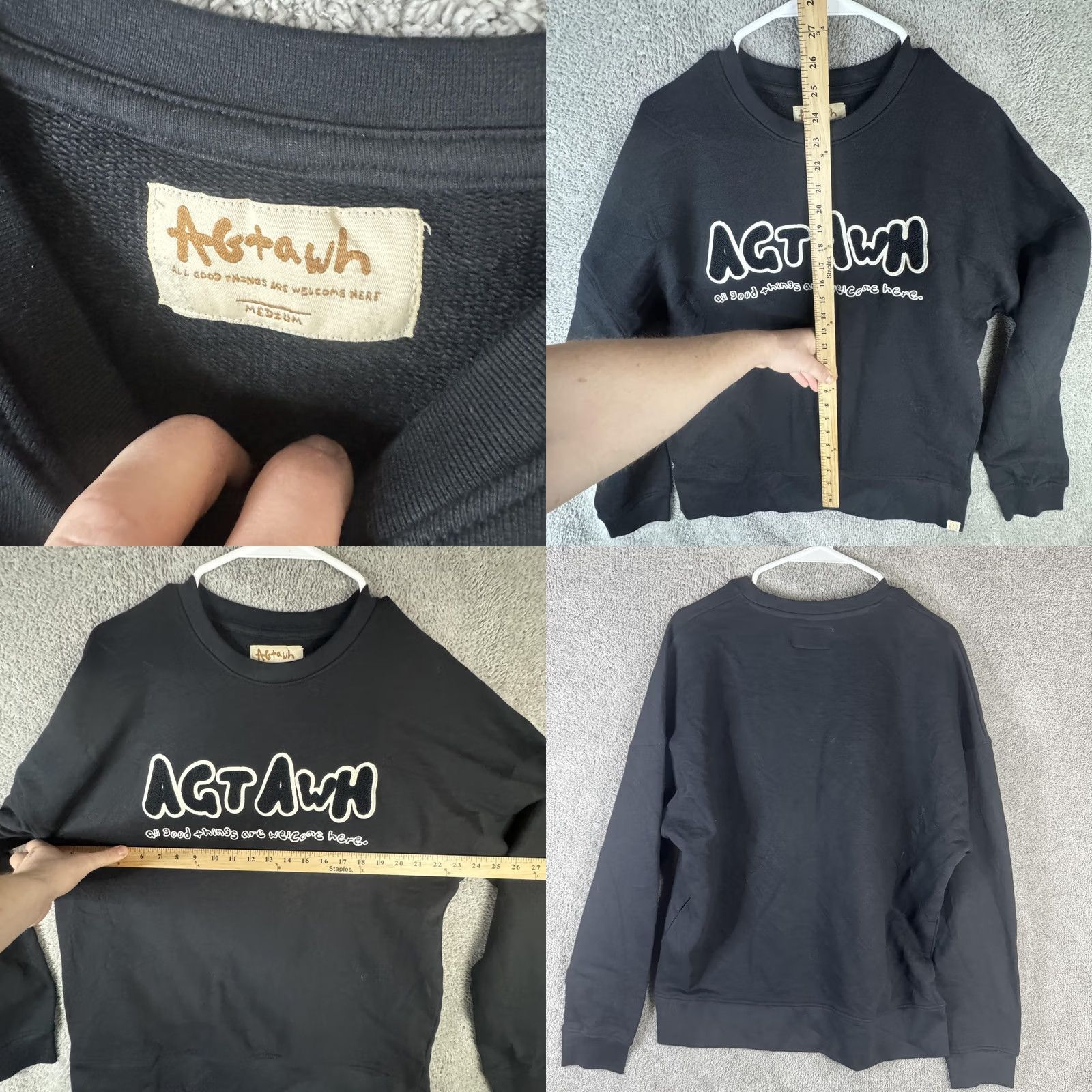 Vintage AGTAWH Sweatshirt Mens Medium Black Fleece Crewneck Pullover Chenille Logo Graphic Print Embroidered Accent Size US M / EU 48-50 / 2 - 8 Thumbnail