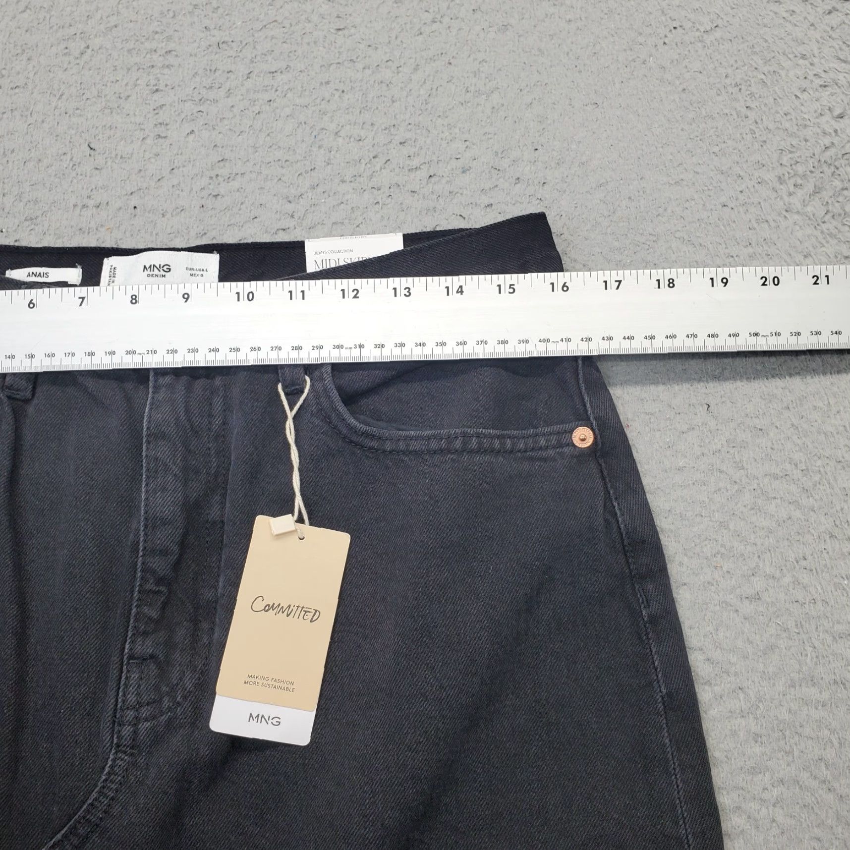 Vintage MNG Anais Midi Skirt Womens Size L Black Denim Vented Front Raw Hem High Waist - NWT Size 36" / US 14 / IT 50 - 4 Thumbnail