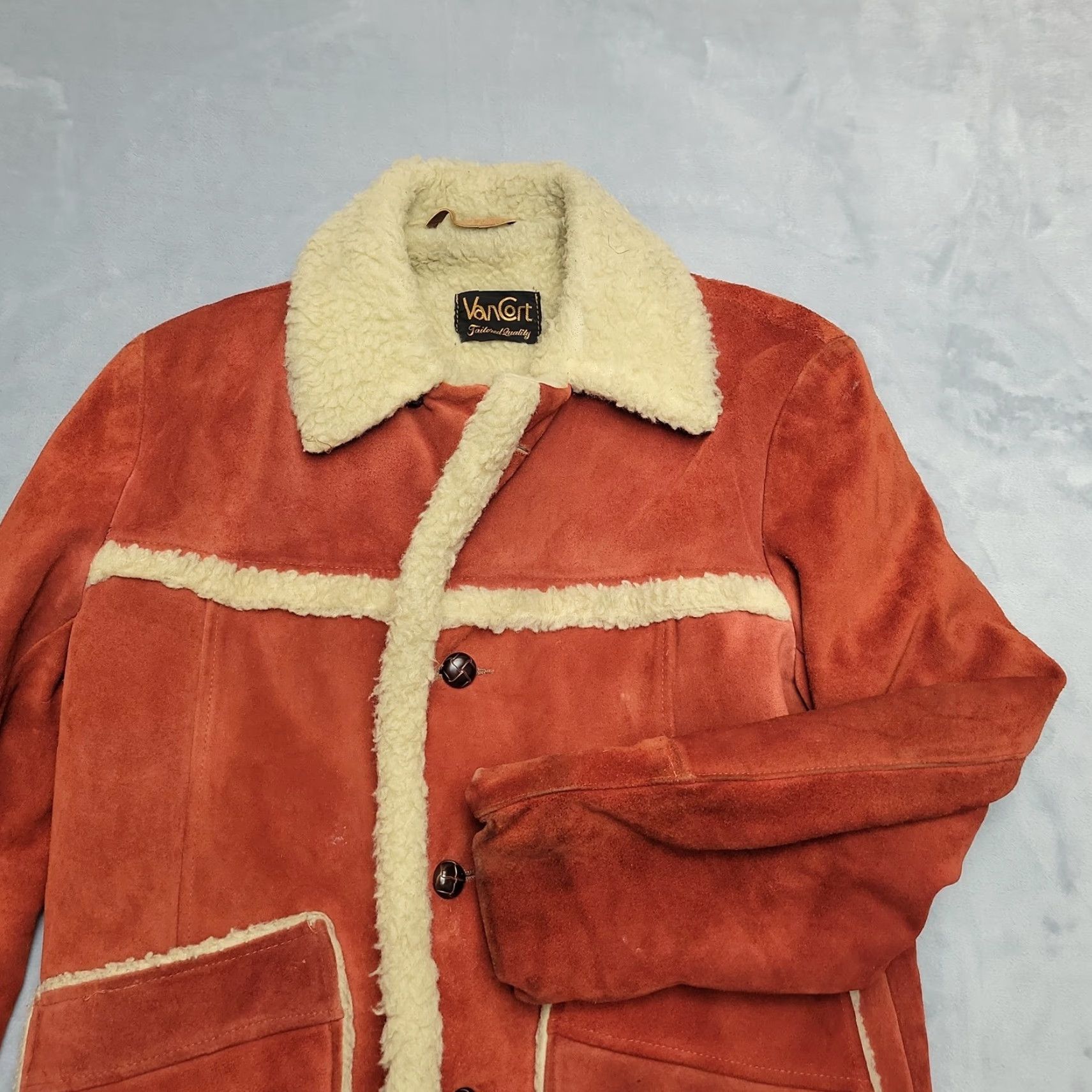 Vintage VINTAGE VTG Suede leather Jacket Mens 40 Rust Orange Western Rancher Cowboy Vancourt 70s Size US XXS / EU 40 - 4 Thumbnail