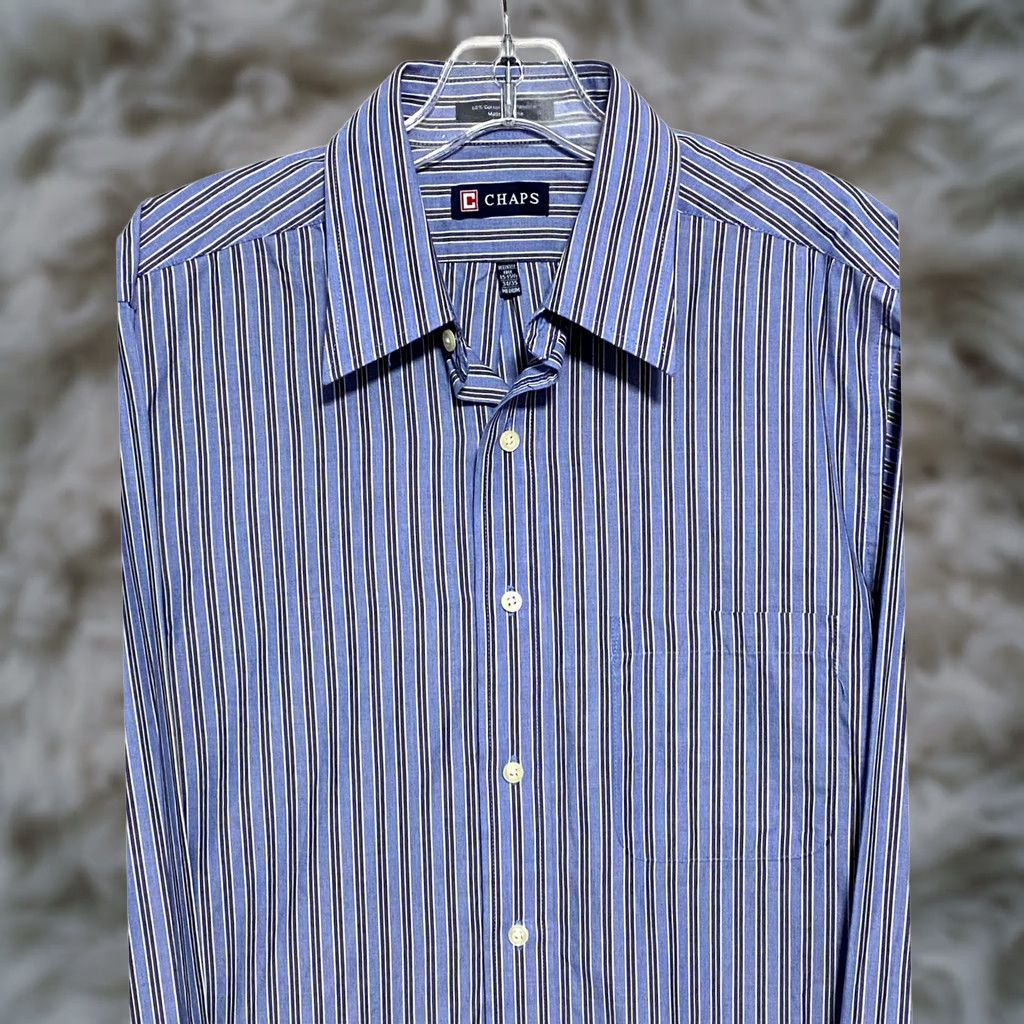 Chaps Chaps Dress Shirt Mens 15.5 34/35 M Wrinkle Resistant Button-Down Blue Striped Casual Business Size US L / EU 52-54 / 3 - 1 Thumbnail