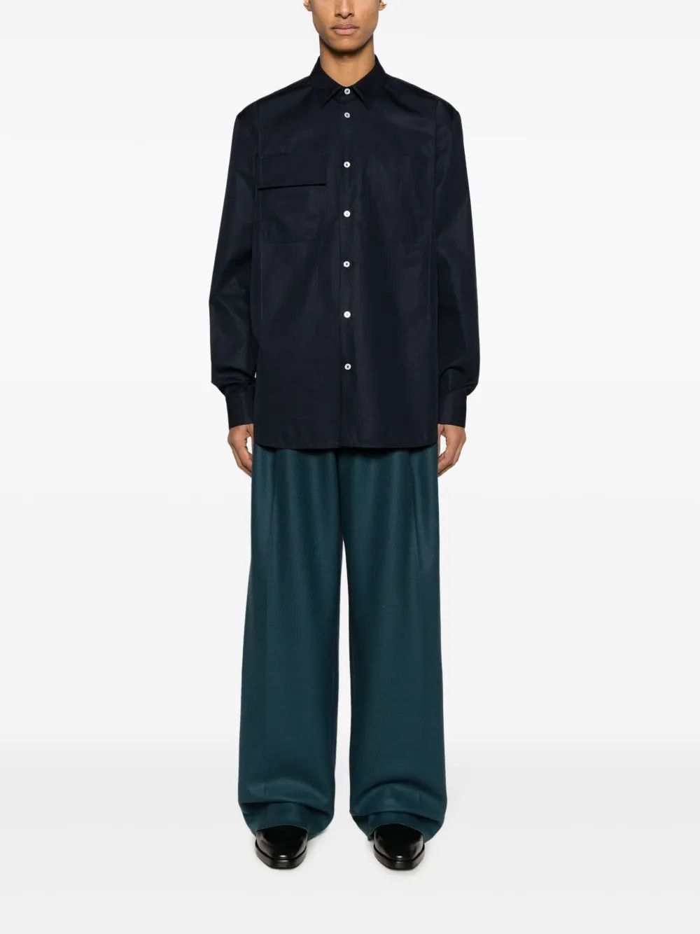 Jil Sander o1loc1c0426 Pointed Collar Organic Cotton Shirt in Black Size US M / EU 48-50 / 2 - 4 Thumbnail