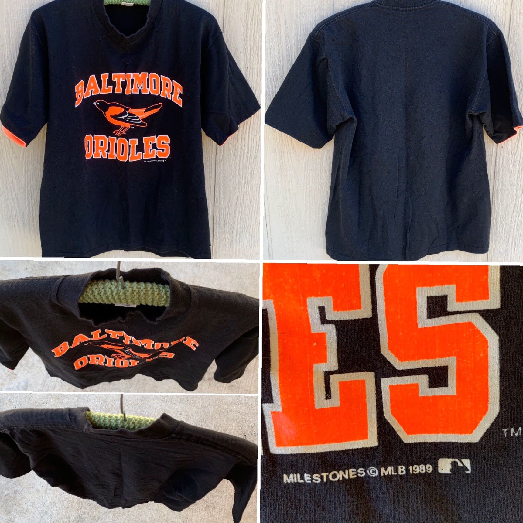 MLB VINTAGE Baltimore Orioles Neon Graphics T-Shirt Milestones 1989 MLB L Black Unisex Graphic Tee Mens Womens Boys Girls Size US L / EU 52-54 / 3 - 5 Thumbnail