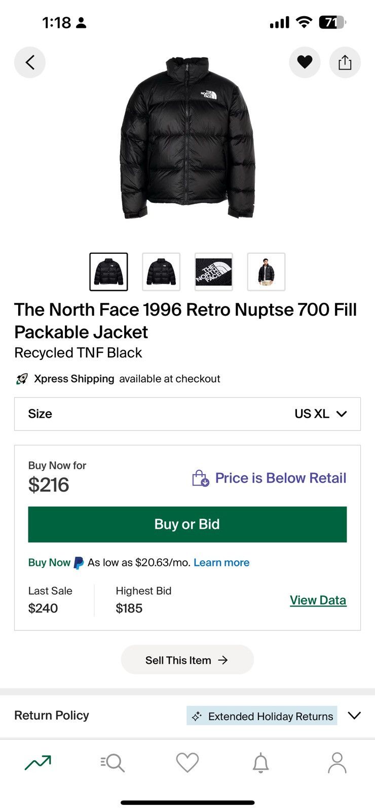 The North Face 1996 Retro Nuptse Removable Hood Down Puffer Jacket Size XL / US 12-14 / IT 48-50 - 12 Thumbnail