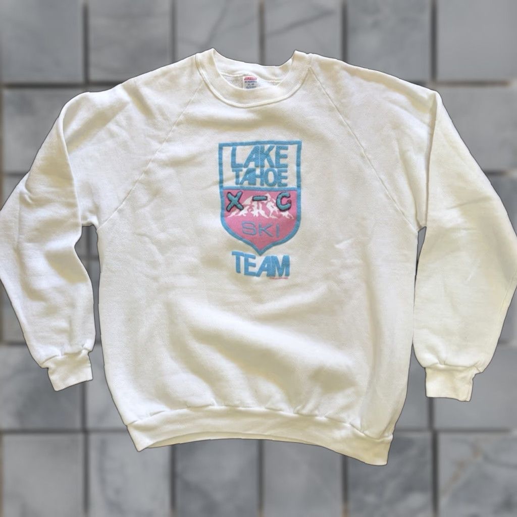 Jerzees VINTAGE Jerzees Sweatshirt White Lake Tahoe Team XL 90s Ski Snow Logo Mens Sweatshirt Size US XL / EU 56 / 4 - 1 Thumbnail