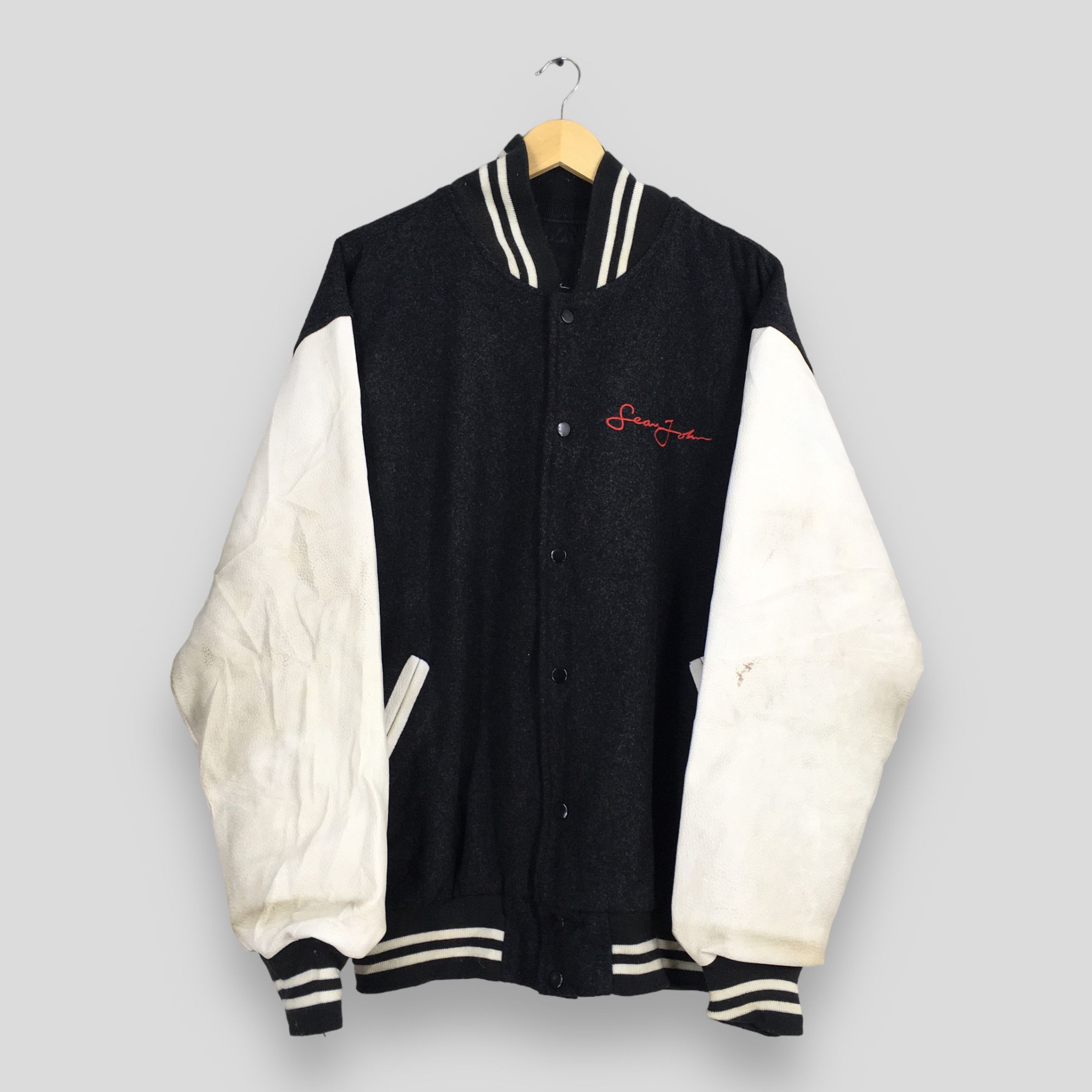 Sean John Vintage 90s Sean John Wool Varsity Leather Jacket XLarge Size US XL / EU 56 / 4 - 3 Thumbnail
