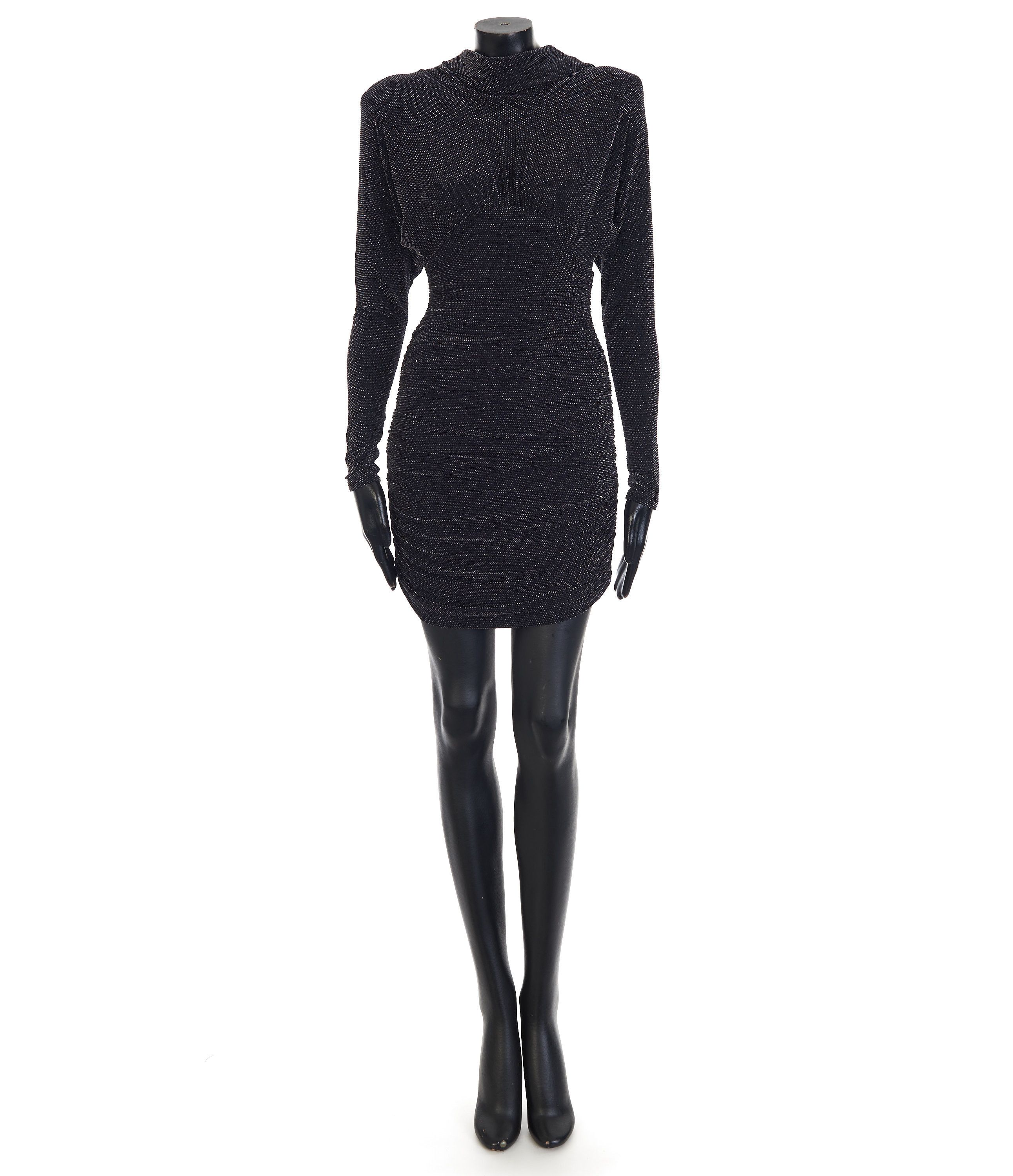 image of YVES Saint Laurent Short Black Mini Dress - Lurex Jersey, Cowl Back, Women's (Size Small)