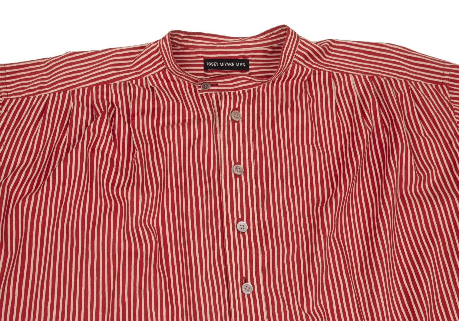 Issey Miyake Cotton Stripe Band Collar Pullover Shirt Red Cream Size US S / EU 44-46 / 1 - 2 Thumbnail