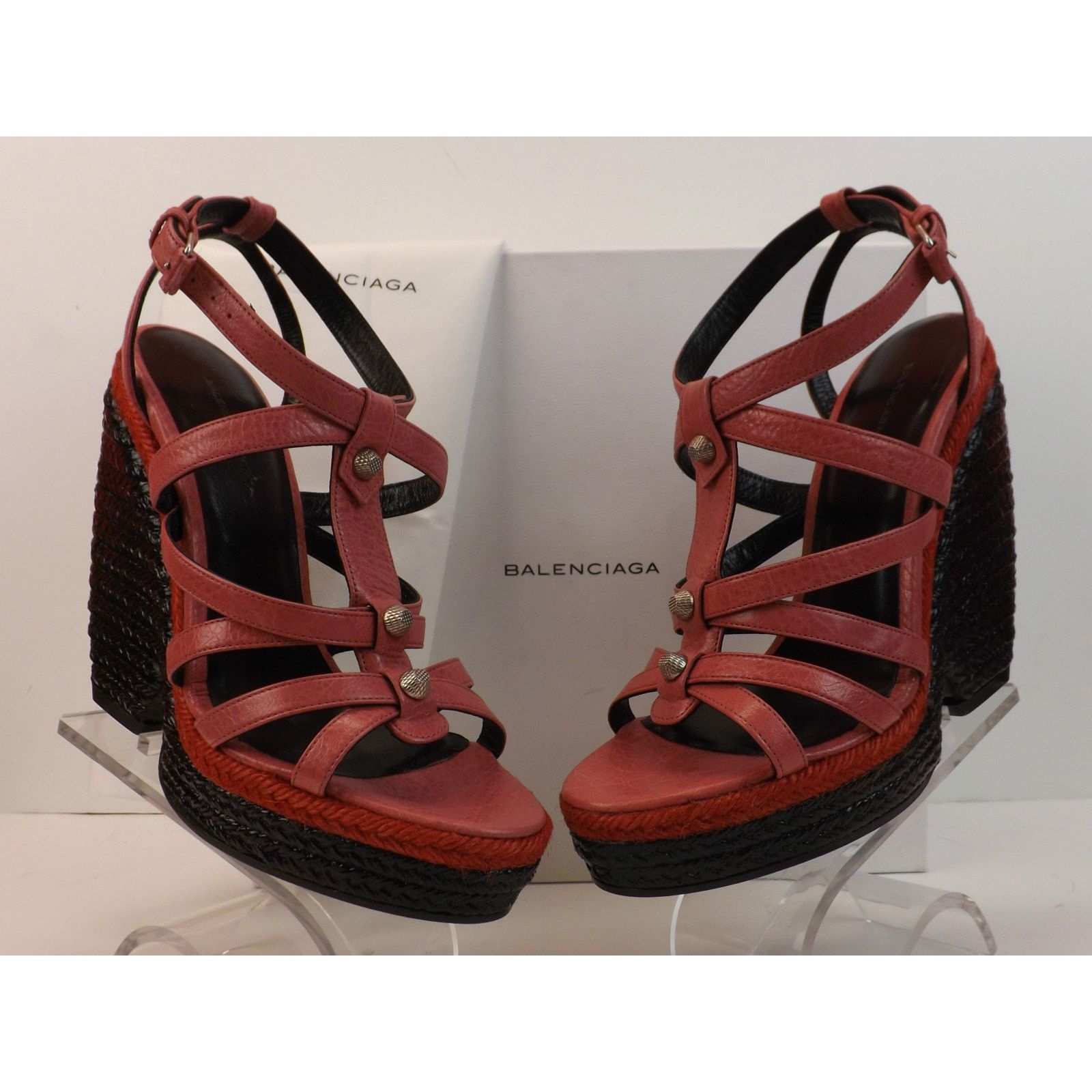 Balenciaga BALENCIAGA ARENA ROSE PINK LEATHER WEDGE STUDDED SANDALS 39 Size US 9 / IT 39 - 10 Thumbnail