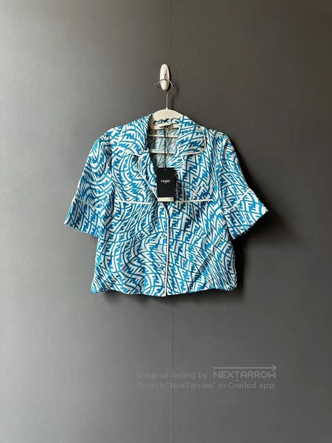 Fendi FENDI Blue All-Over Print Silk Short Sleeve Shirt| Size XS / US 0-2 / IT 36-38 - 1 Thumbnail