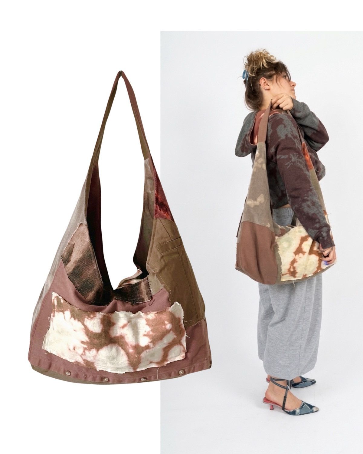 Custommade Handcrafted oversized messenger bag made from reworked denim Size ONE SIZE - 4 Thumbnail