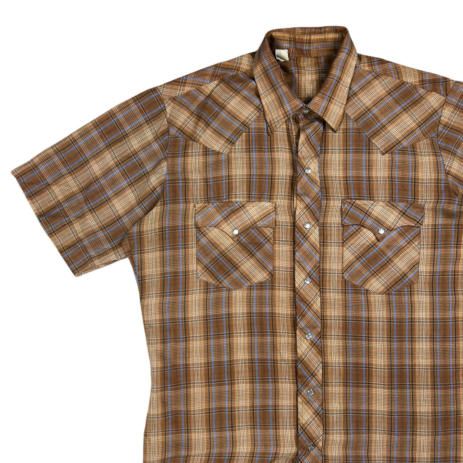Vintage Vintage 1970s plaid short sleeve pearl snap button up shirt Size US L / EU 52-54 / 3 - 4 Thumbnail