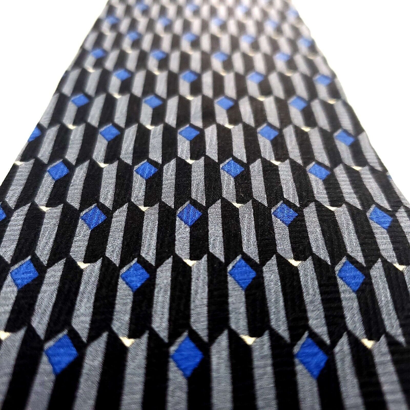 Perry Ellis Perry Ellis Portfolio Silk Tie Print Gray Black Geometric Wi Size ONE SIZE - 2 Thumbnail