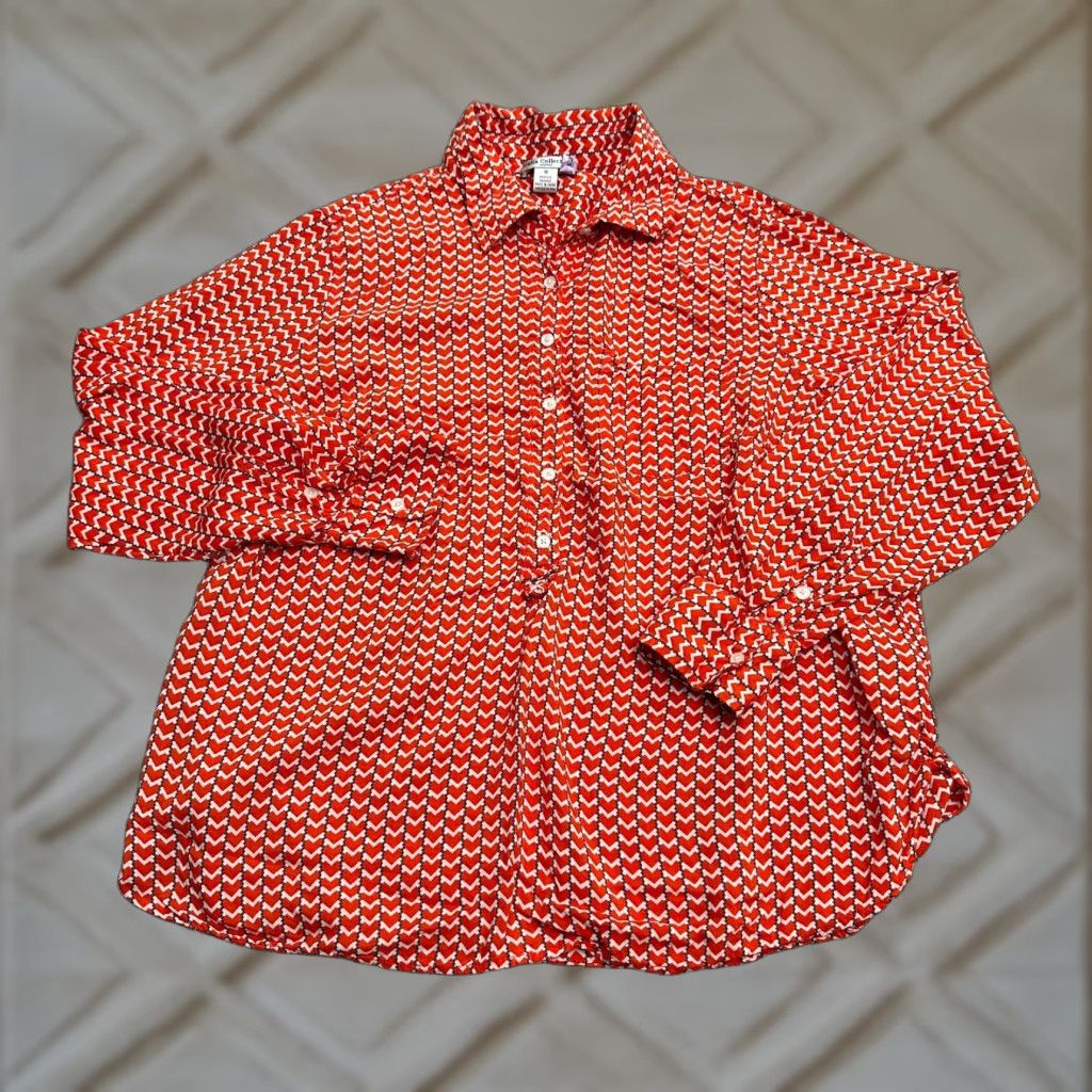 Vintage Dalia Shirt Women 1X Red Geometric Long Sleeve Button-Up Tunic Plus Womens Size XL / US 12-14 / IT 48-50 - 1 Thumbnail