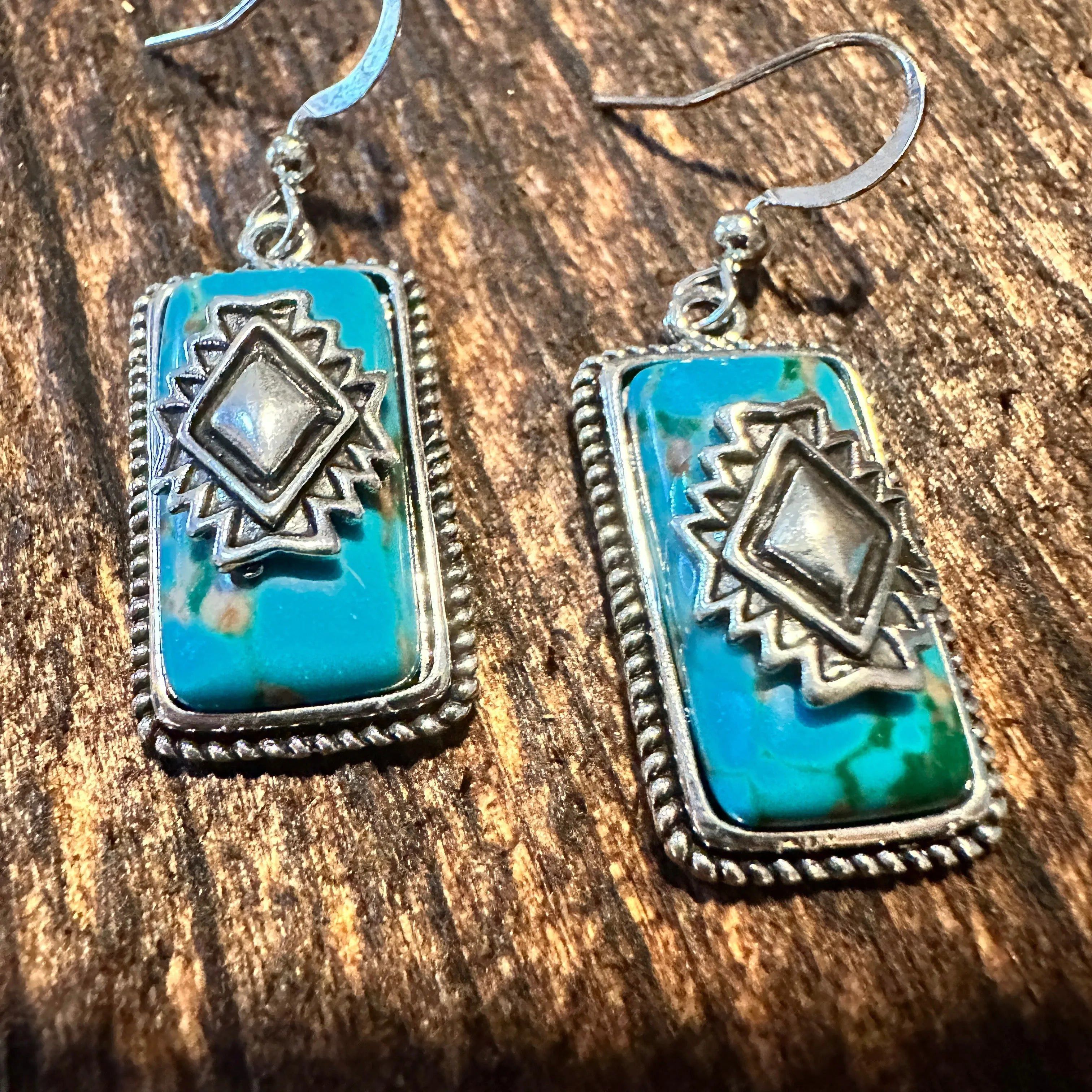 Other Handcrafted Bohemian Aztec Turquoise Dangle Earrings, Retro Size ONE SIZE - 1 Thumbnail