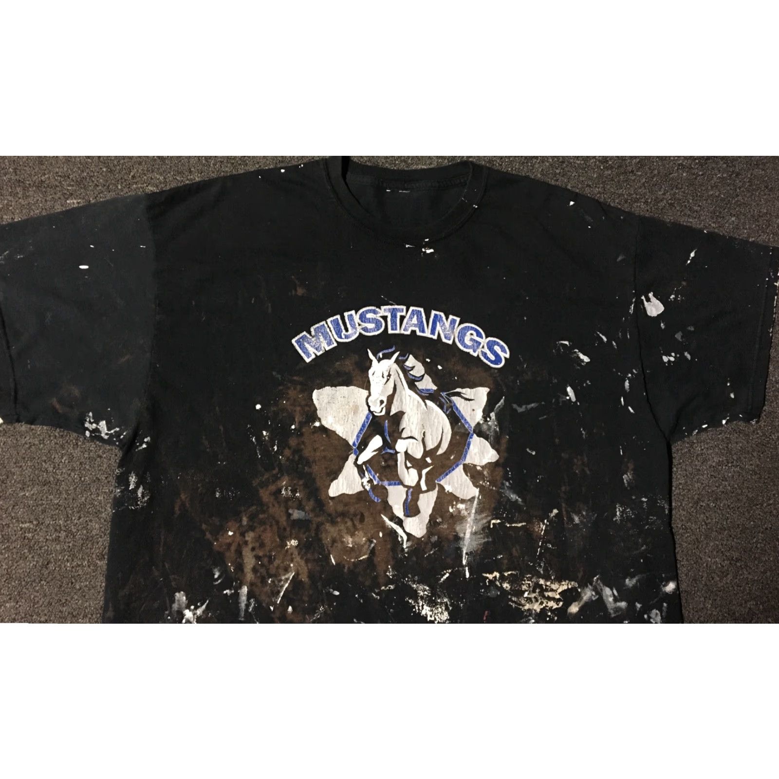 Thrasher VINTAGE Mustangs School T-Shirt XL Black Distressed Paint Splatter Grunge 90s Mens Size US XL / EU 56 / 4 - 5 Thumbnail