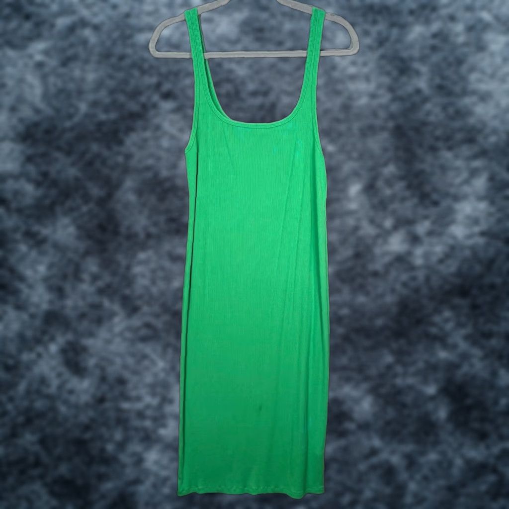 Vintage Wilfred Free Womens Tank Dress L Green Midi Sleeveless Tencel Blend Modal Ribbed Casual Spring Summer Dress Size L / US 10 / IT 46 - 1 Thumbnail