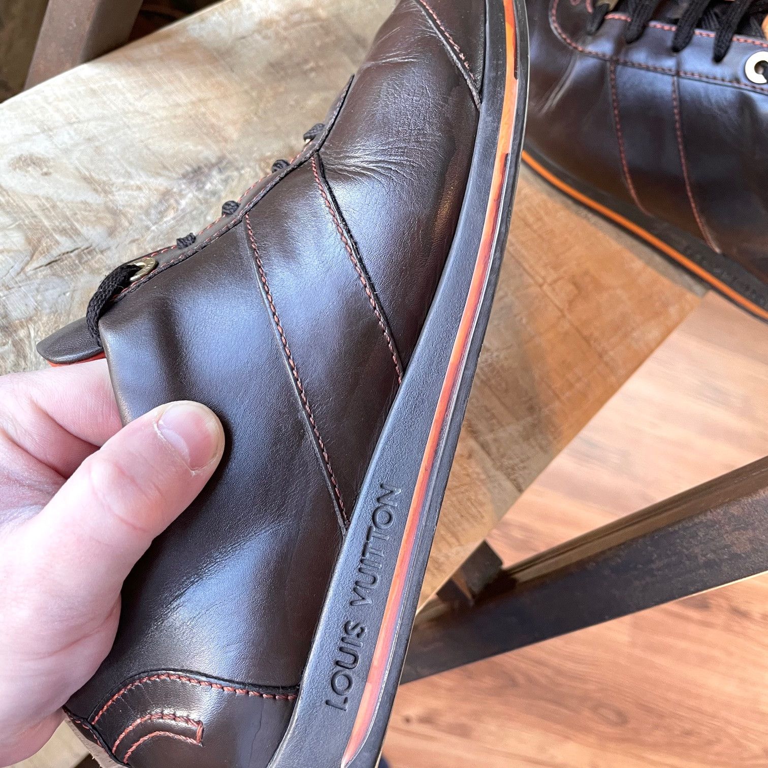 Louis Vuitton Louis Vuitton Chocolate Brown Leather Low-top Sneakers Size US 8 / EU 41 - 8 Thumbnail