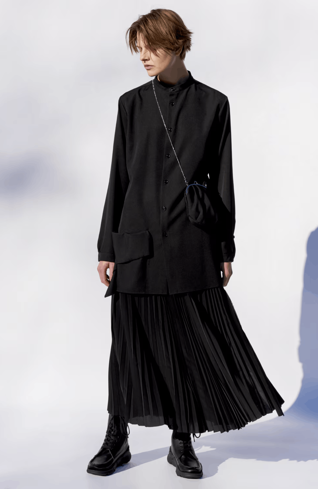 Yohji Yamamoto Y's Yohji Yamamoto - WOOL / de CHINE PLEATS COMBI WRAP SKIRT Size 23" - 4 Thumbnail