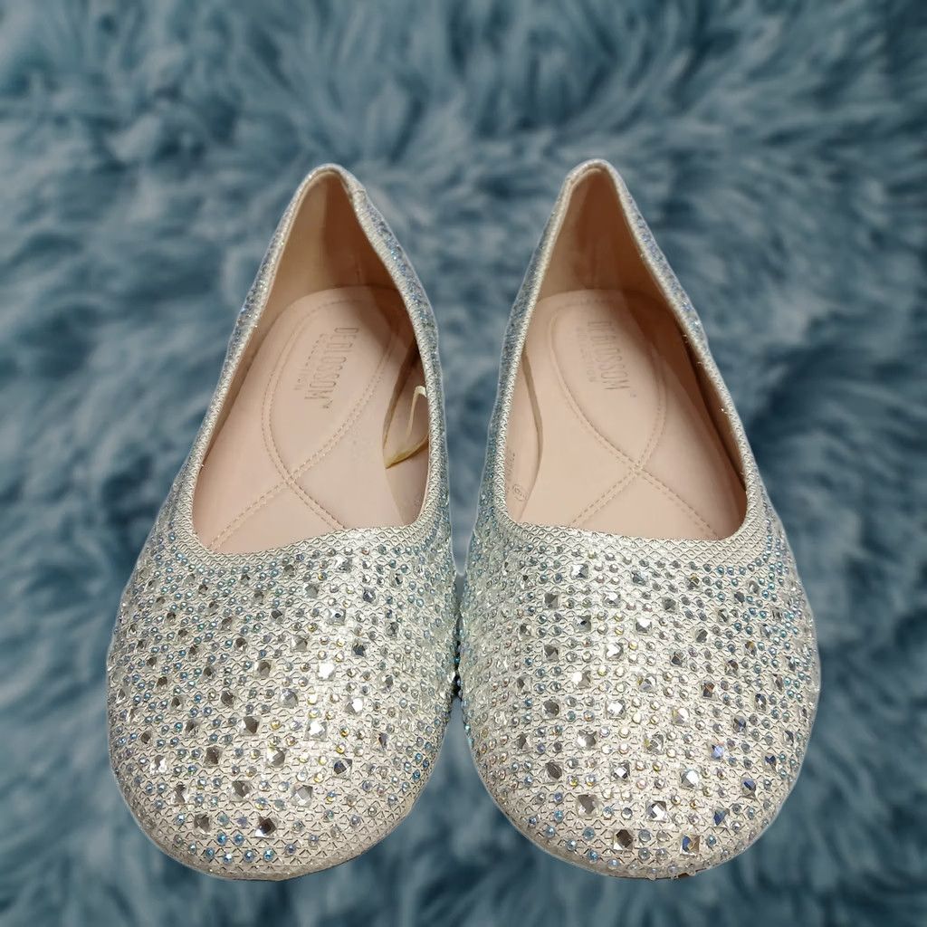 Vintage De Blossom Womens Size 9 White Silver Rhinestone Baba Ballet Flats Shoes Flat Slip On Shoes Size US 9 / IT 39 - 1 Thumbnail