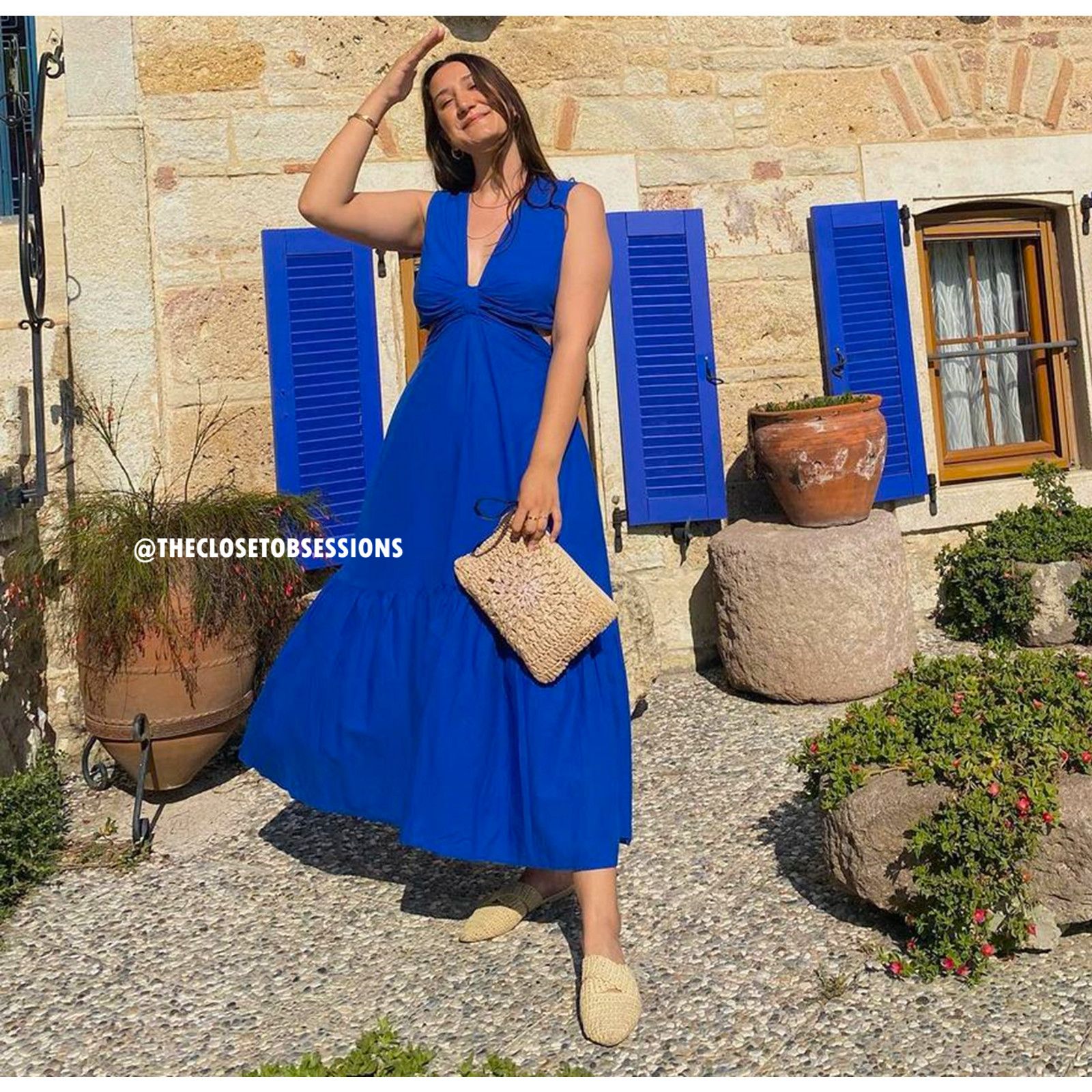 Mango MANGO Blue Sleeveless V-Neck Maxi Dress NWT Size L / US 10 / IT 46 - 13 Thumbnail