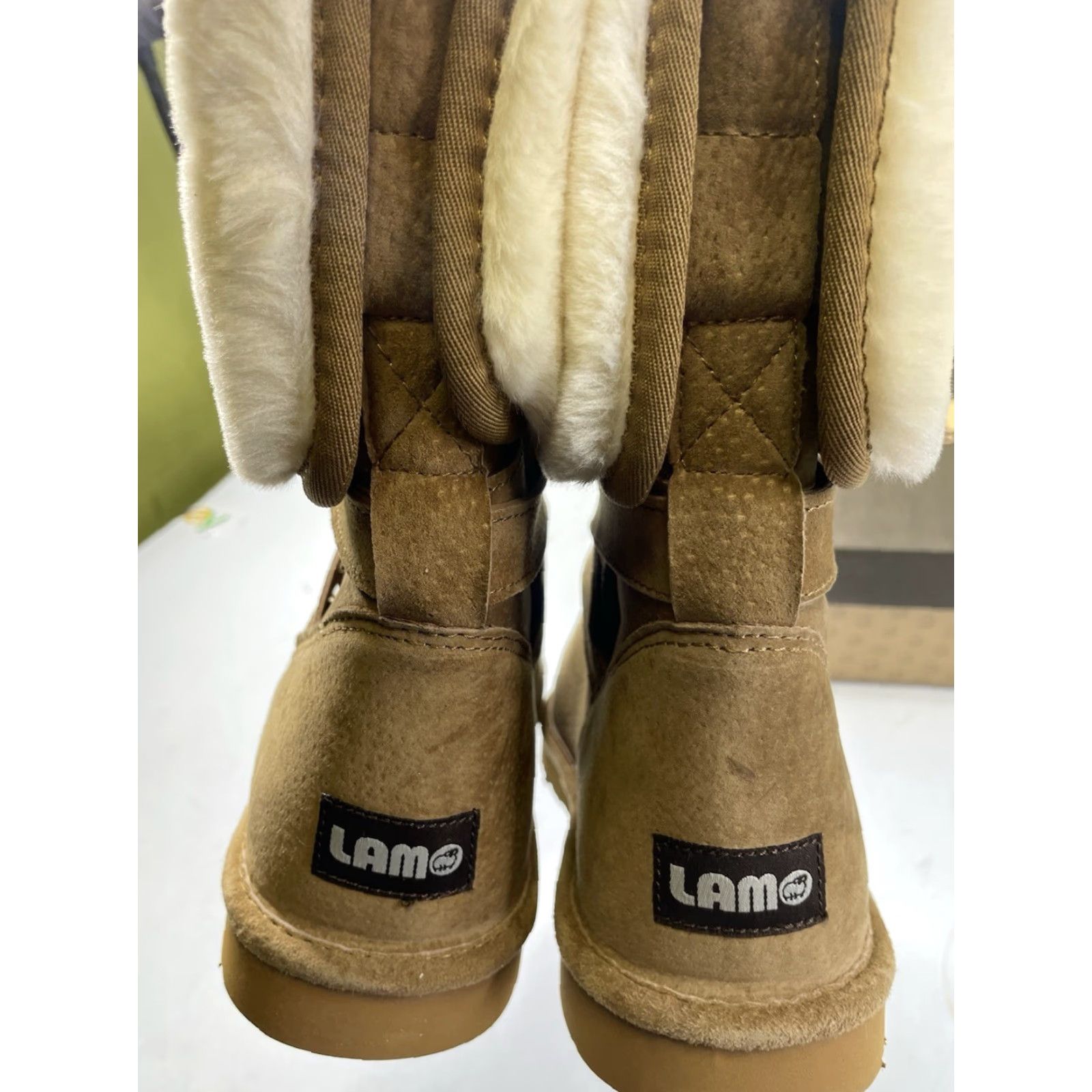 Vintage LAMO SAVOY Boots Women's Mid-Calf Chestnut 10 M Box Included, Shearling Style, Faux Suede, Flat Heel, Winter, Casual, Round Toe, Solid, Shoes Size US 10 / IT 40 - 3 Thumbnail