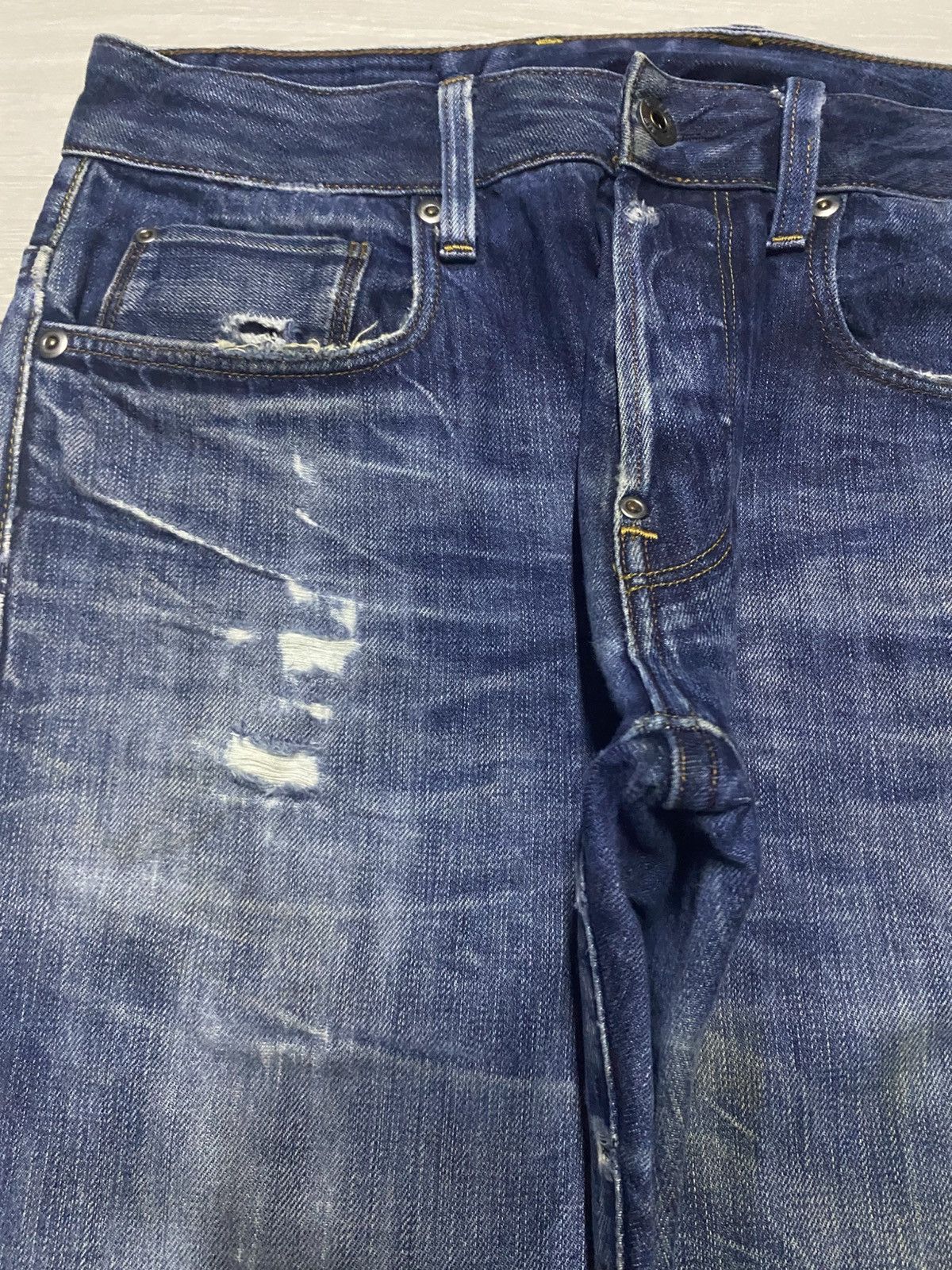 G-Star Vintage G Star Raw Denim Blue Wash Distressed Straight Jeans Size US 29 - 9 Thumbnail