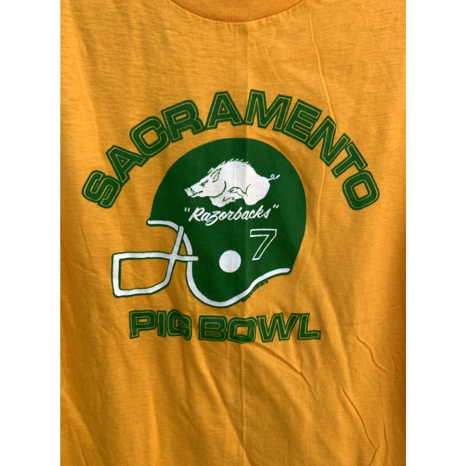 Anvil VINTAGE Sacramento Razorbacks 7 Pig Bowl T Shirt Anvil Size S Yellow Graphic Tee Mens 70s 80s USA Cotton Short Sleeve Size US S / EU 44-46 / 1 - 4 Thumbnail