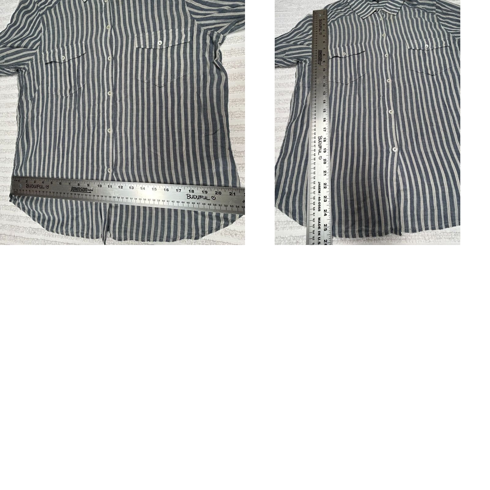 Paige PAIGE Womens Mable Shirt Large Blue Ivory Striped Roll Tab Sleeve Top Pockets Size L / US 10 / IT 46 - 8 Thumbnail