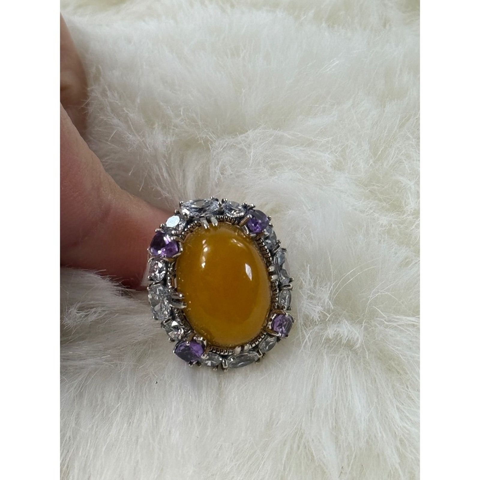 & Other Stories JOY 925 Sterling Silver Yellow Jade size 10 Amethyst RING Size ONE SIZE - 3 Thumbnail